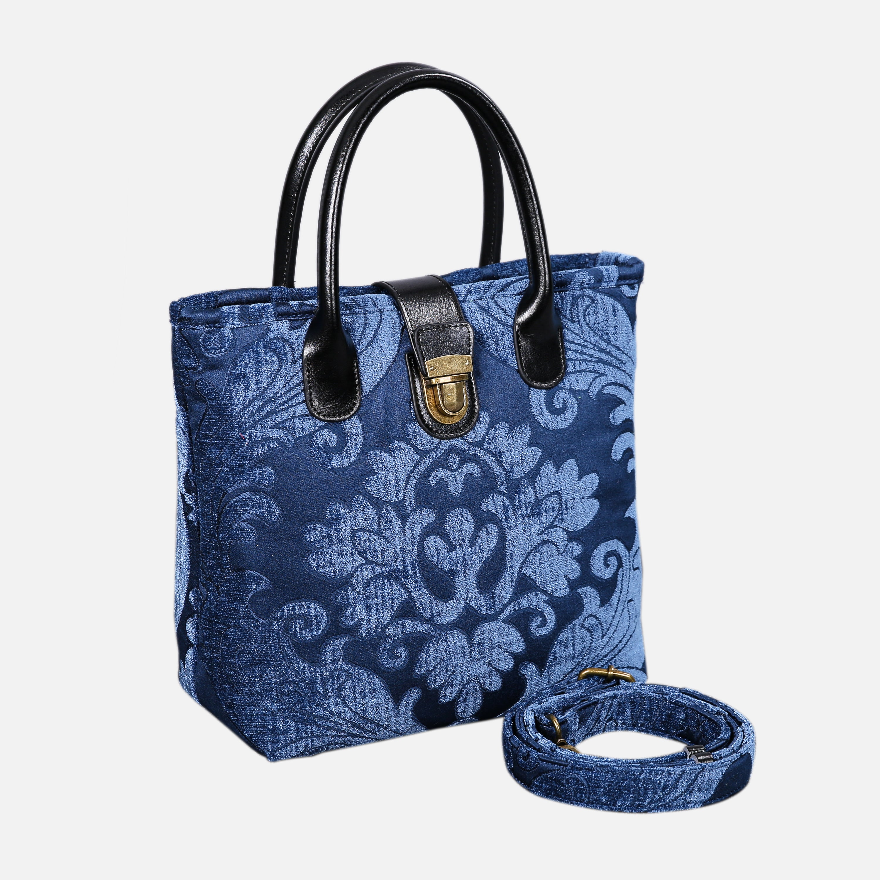 Queen Royal Blue Tuck Lock Carpet Satchel carpet bag MCW Handmade of America with strap
