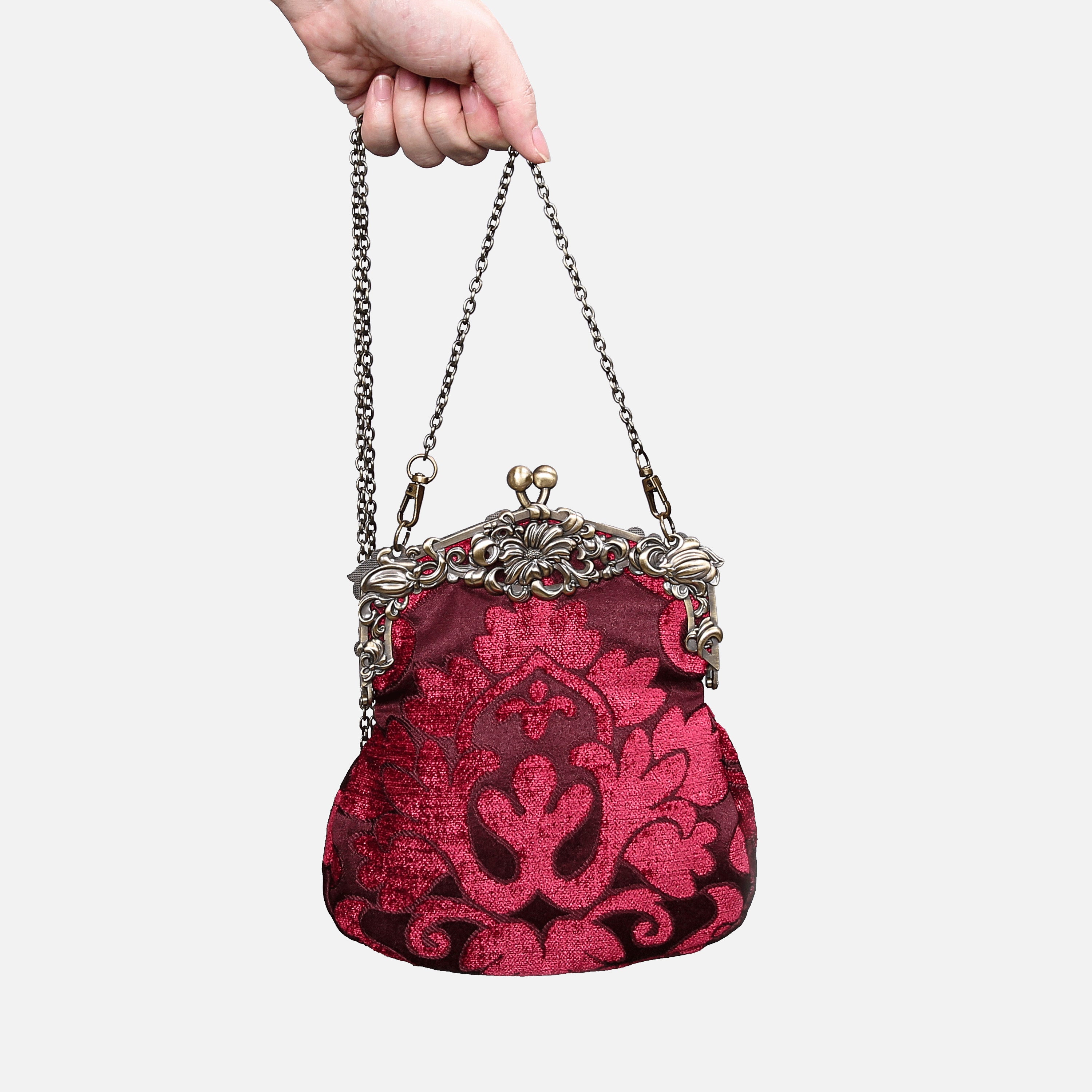 Queen Wine Chatelaine Purse Large carpet bag of America with chain