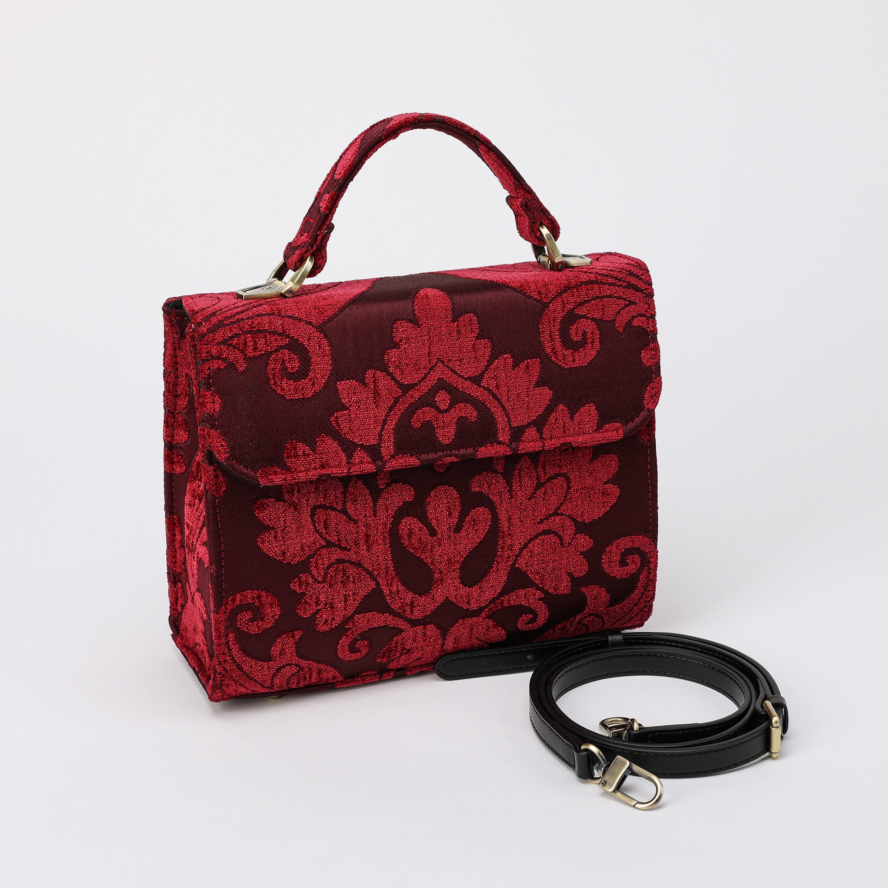 Queen Wine Flap Satchel Carpetbag of America front side