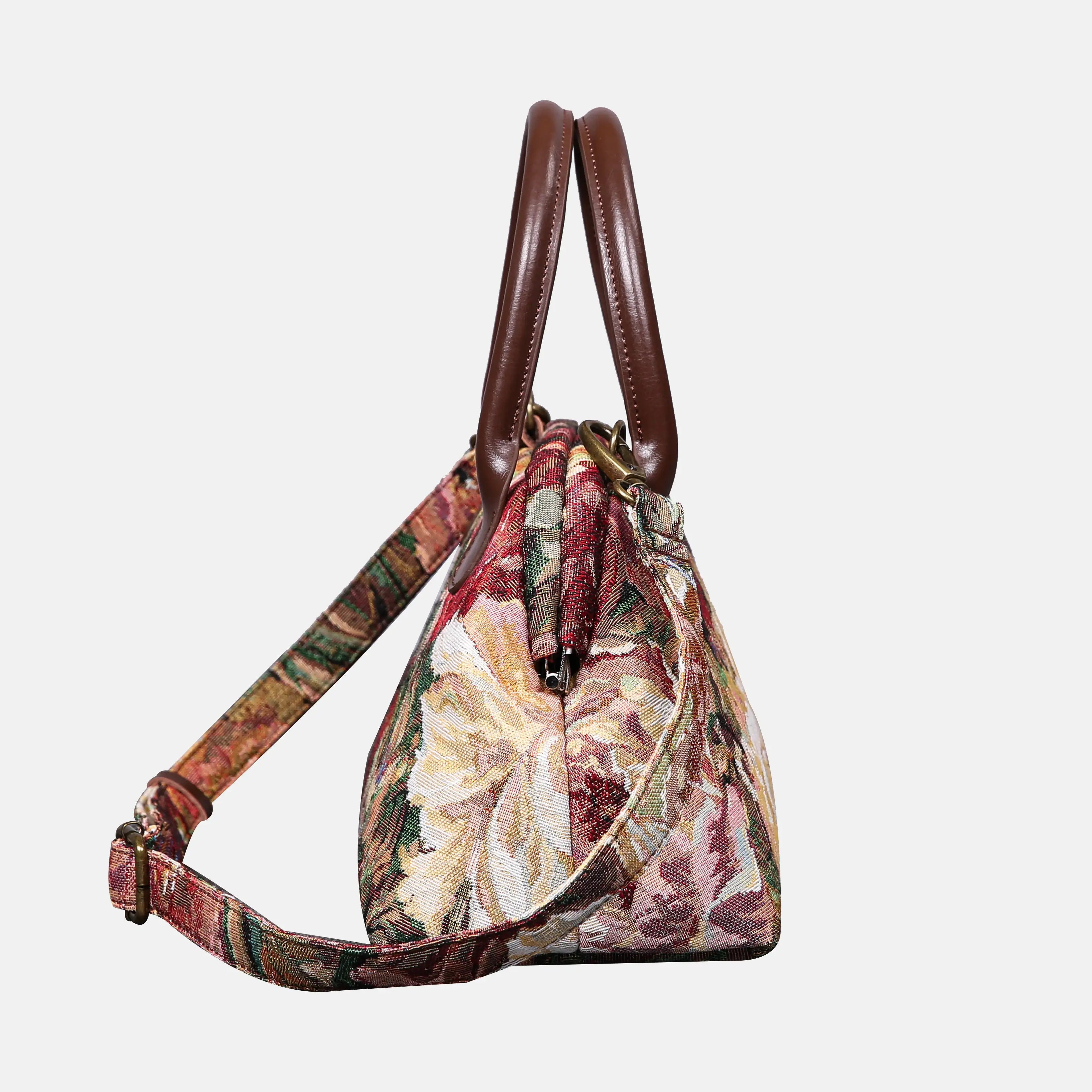 Rose Bush Carpet Satchel carpet bag MCW Handmade of America side
