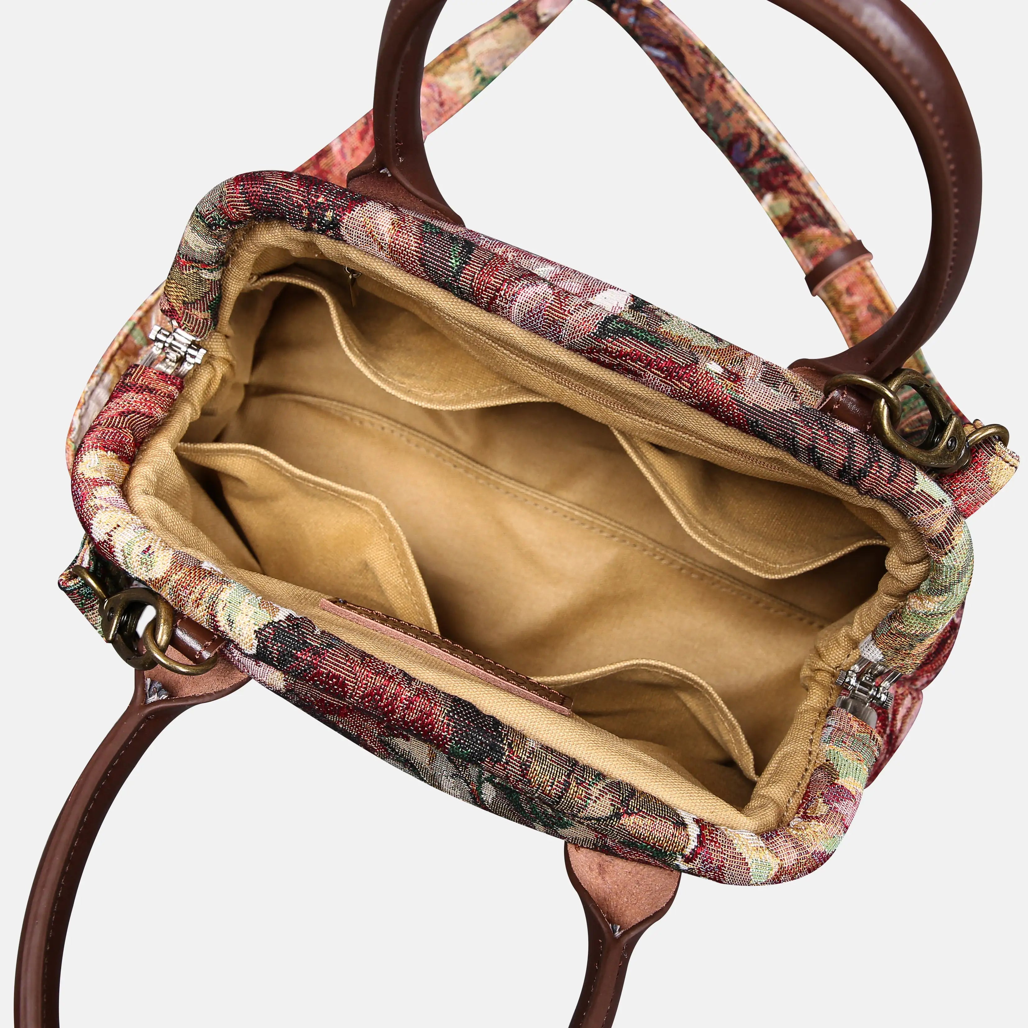 Rose Bush Carpet Satchel carpet bag MCW Handmade of America open