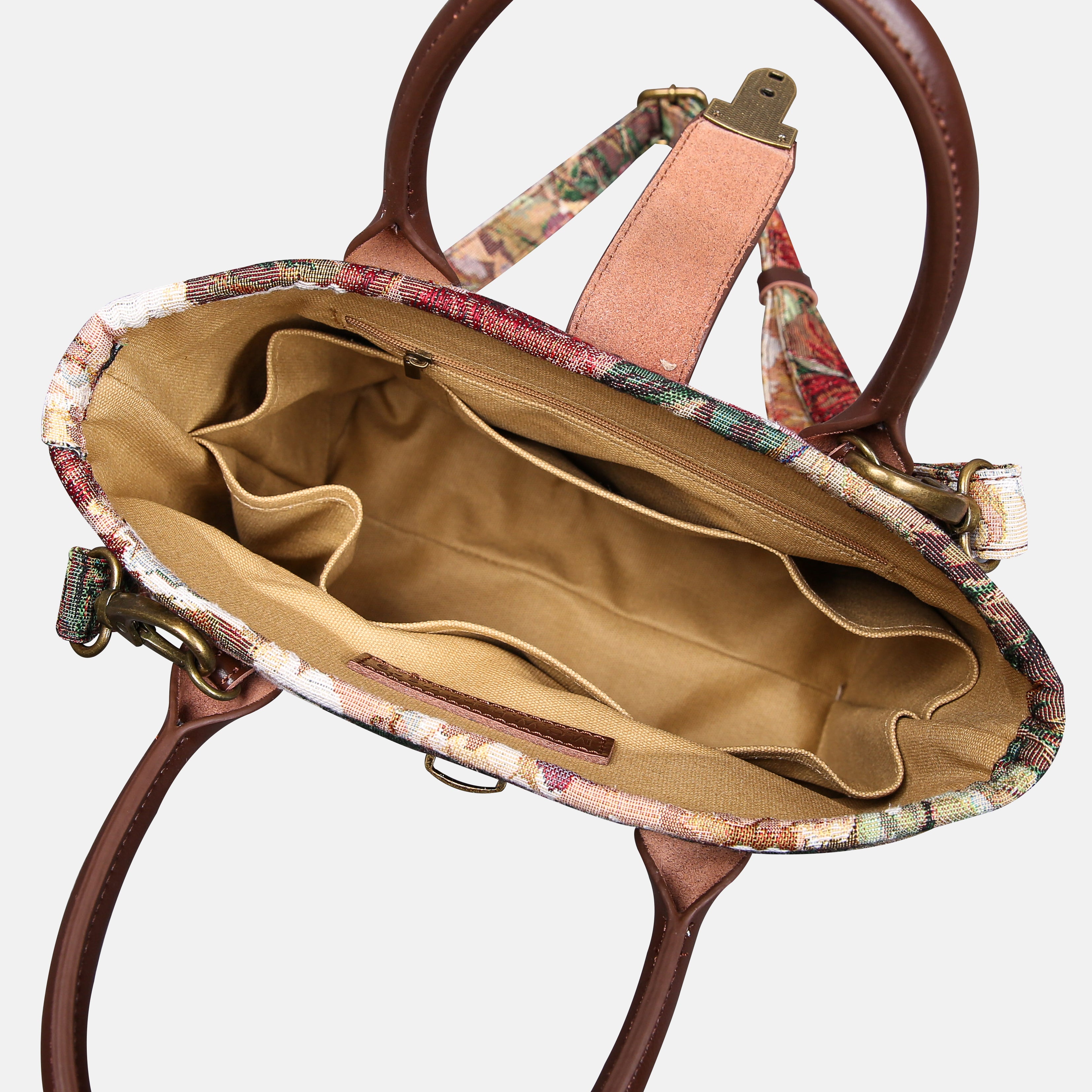 Rose Bush Tuck Lock Carpet Satchel carpet bag MCW Handmade of America inside