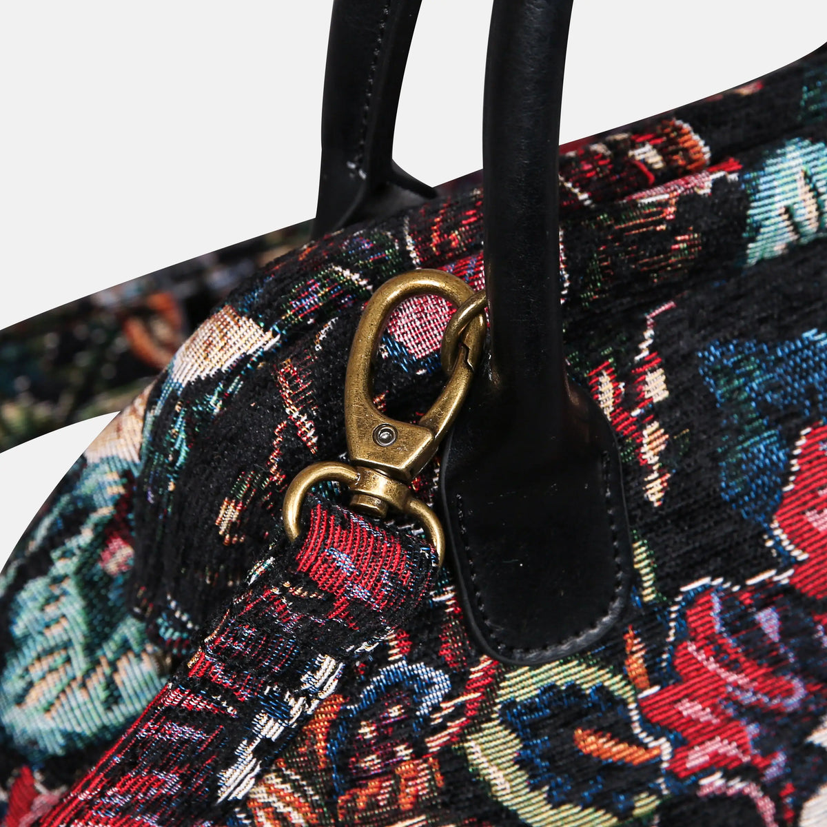 Rose Garden Black Carpet Satchel carpet bag MCW Handmade of America buckle