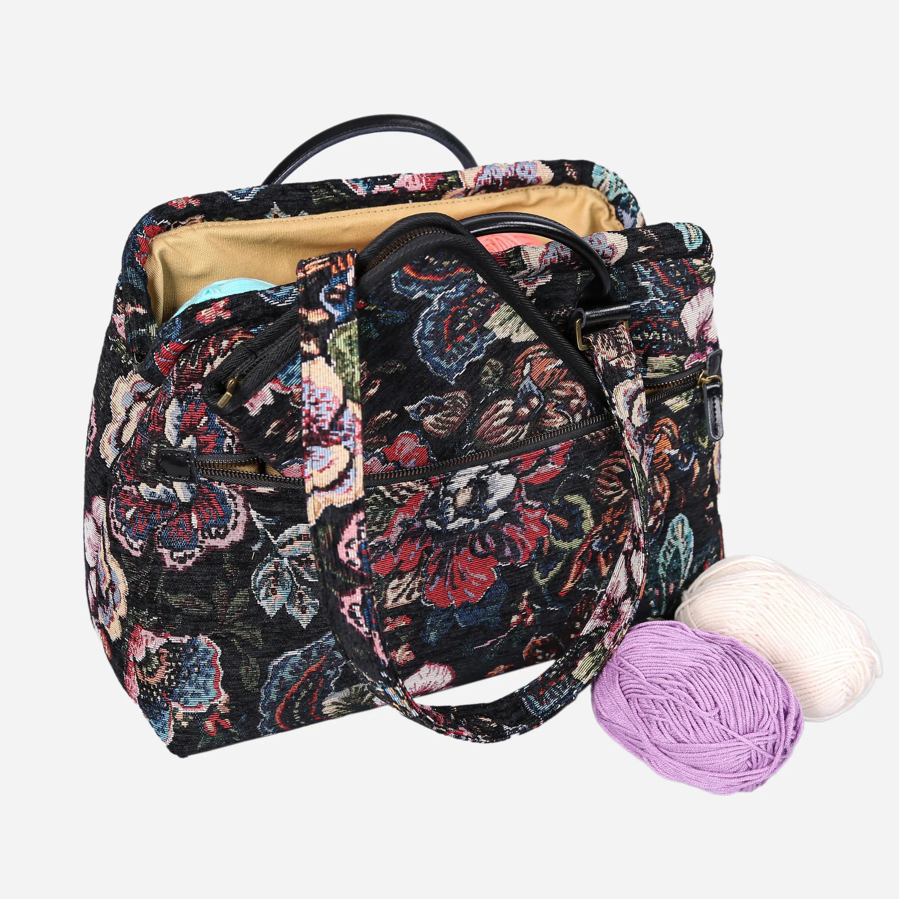 Rose Garden Black Knitting Project Bag  of America-with needle case