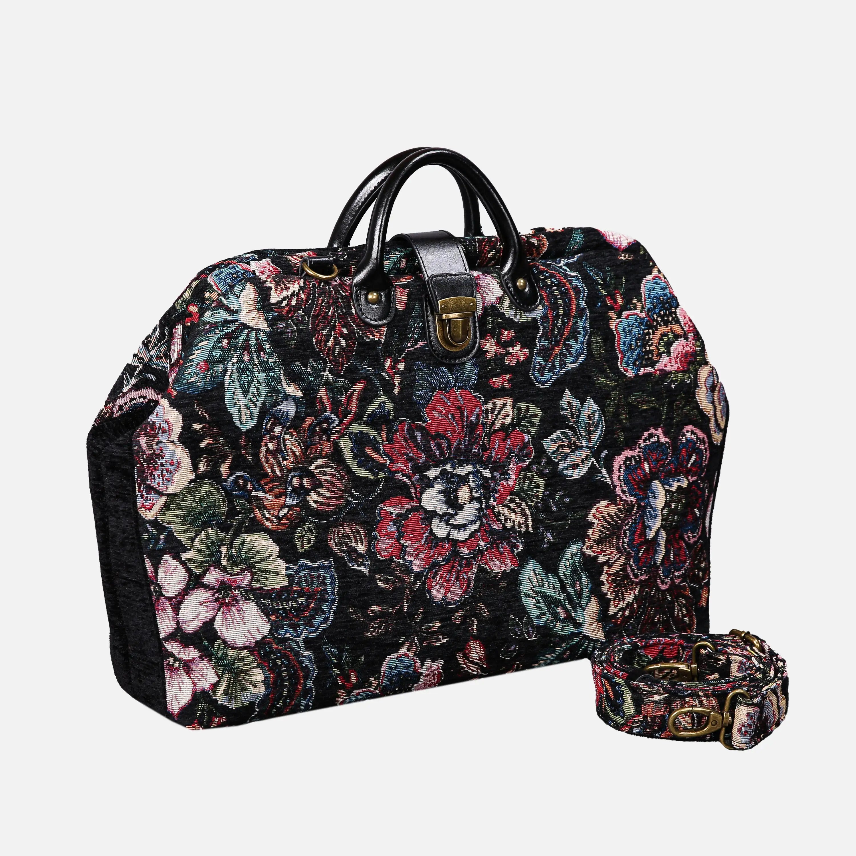 Rose Garden Black carpet bag  of America with shoulder strap
