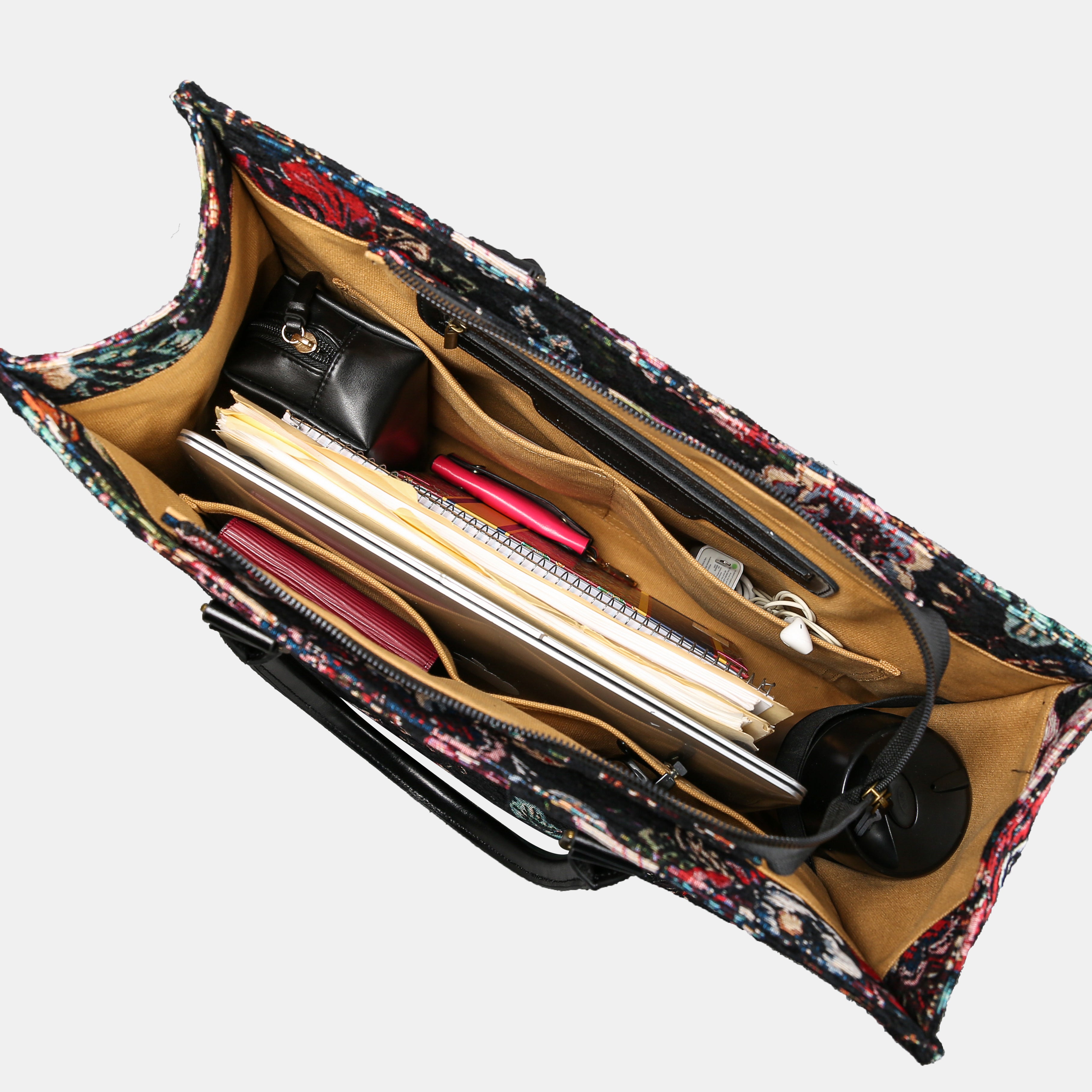 Rose Garden Black Laptop Work Tote  of America in use