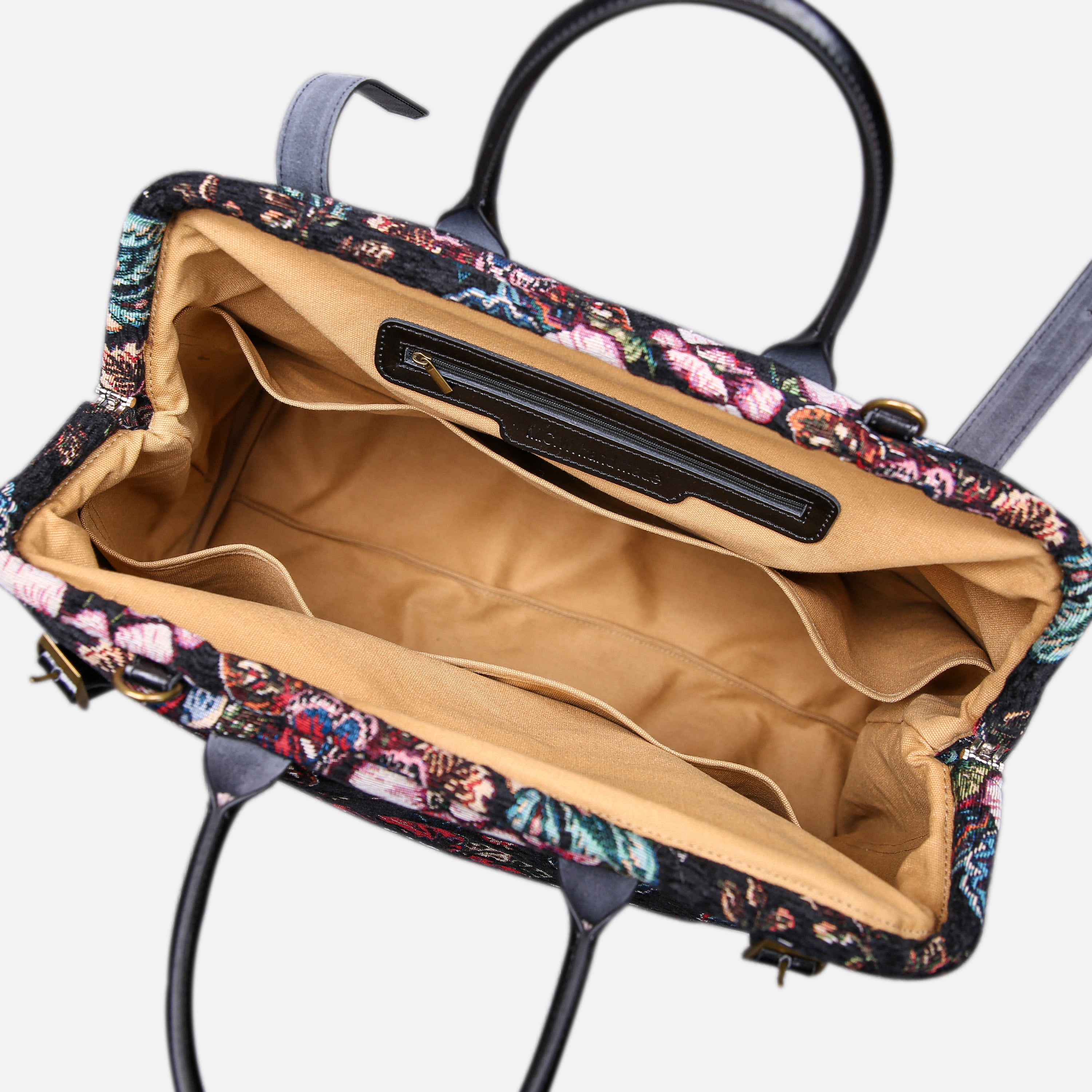 Rose Garden Black Large Carpetbag   of America inside
