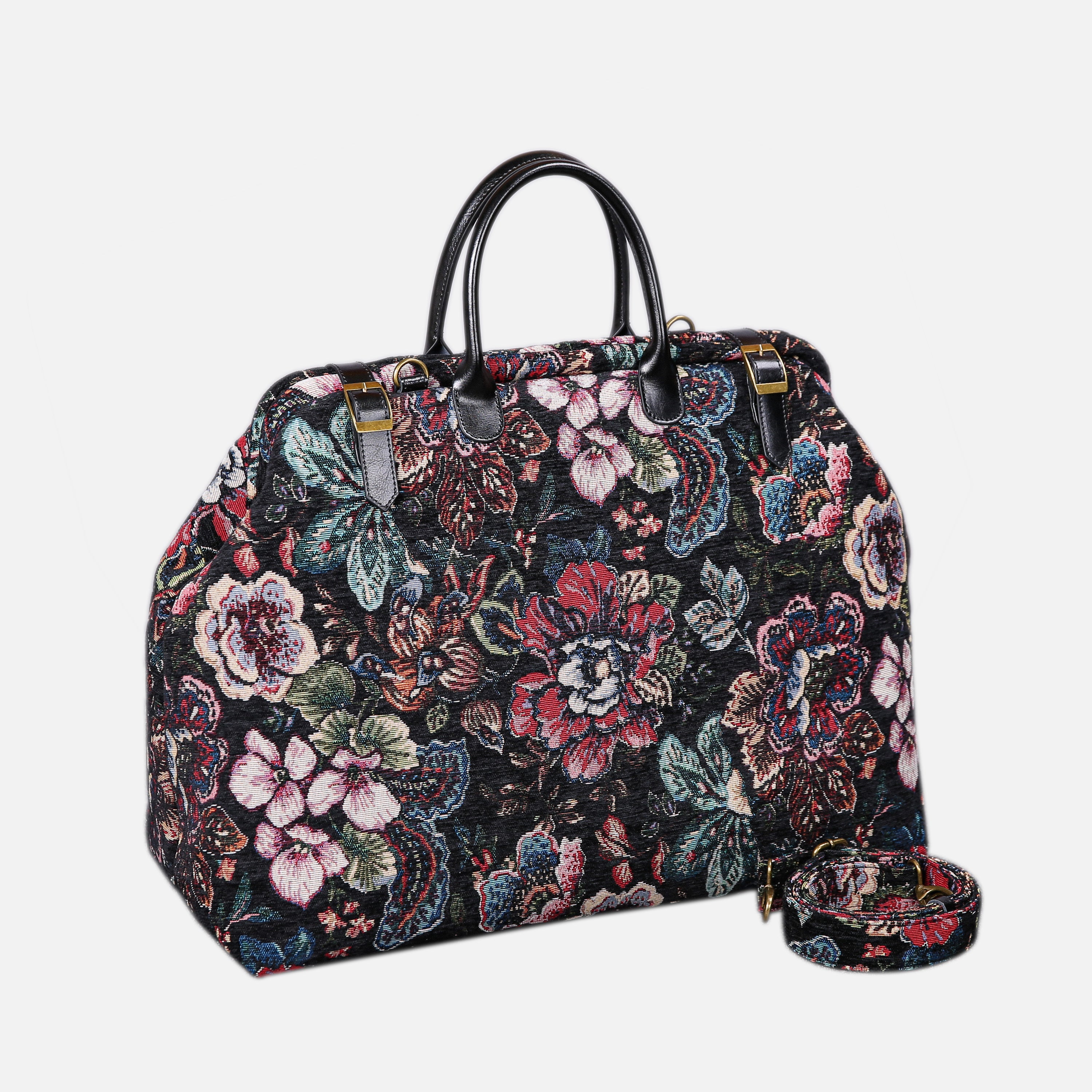 Rose Garden Black Large Carpetbag   of America with shoulder strap
