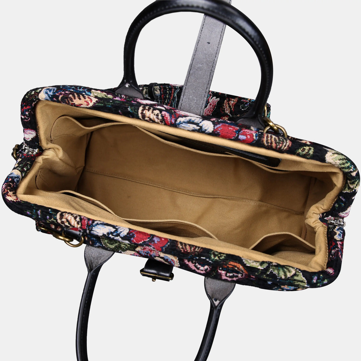 Rose Garden Black Mary Poppins Weekender Carpetbag of America open