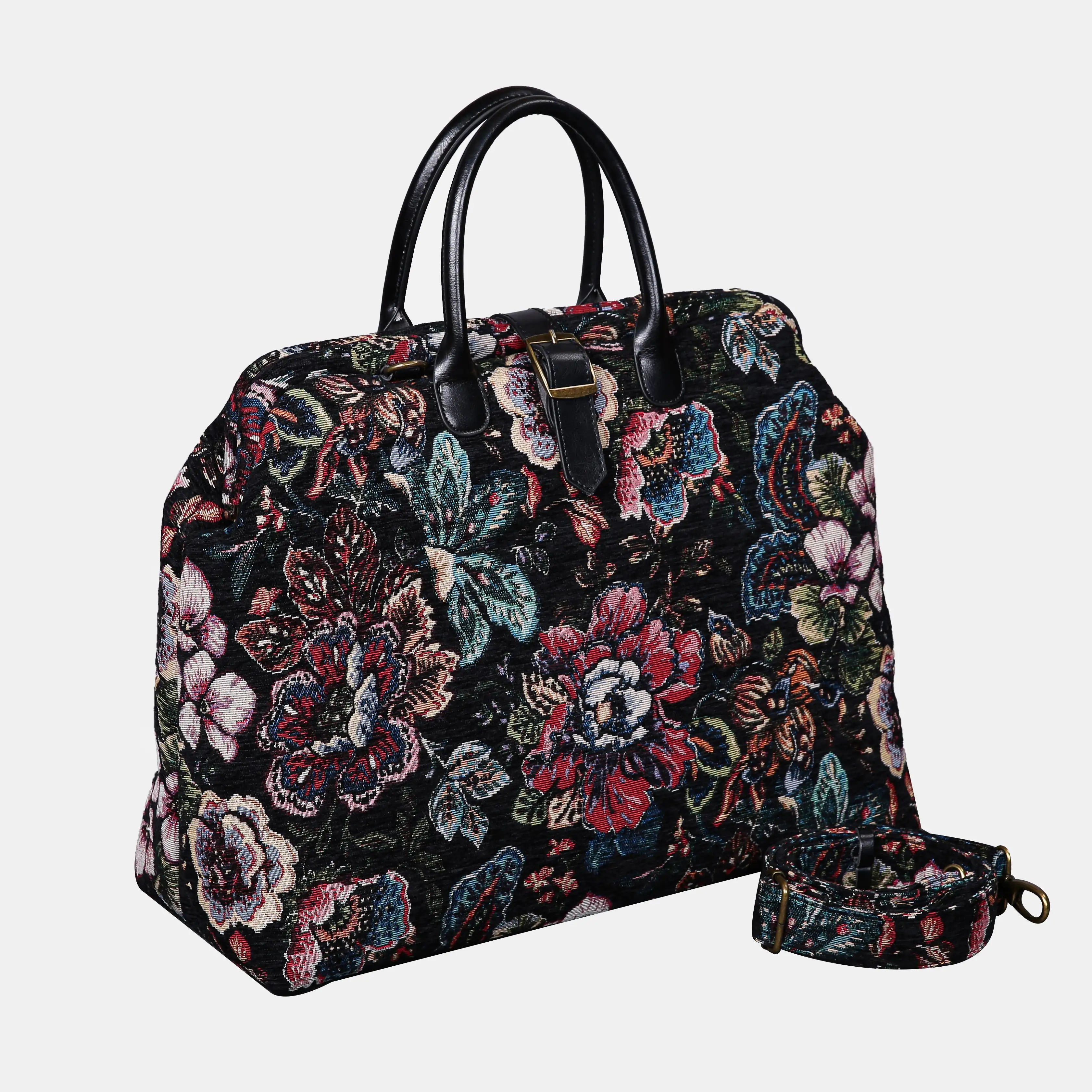 Rose Garden Black Mary Poppins Weekender Carpetbag of America with shoulder strap