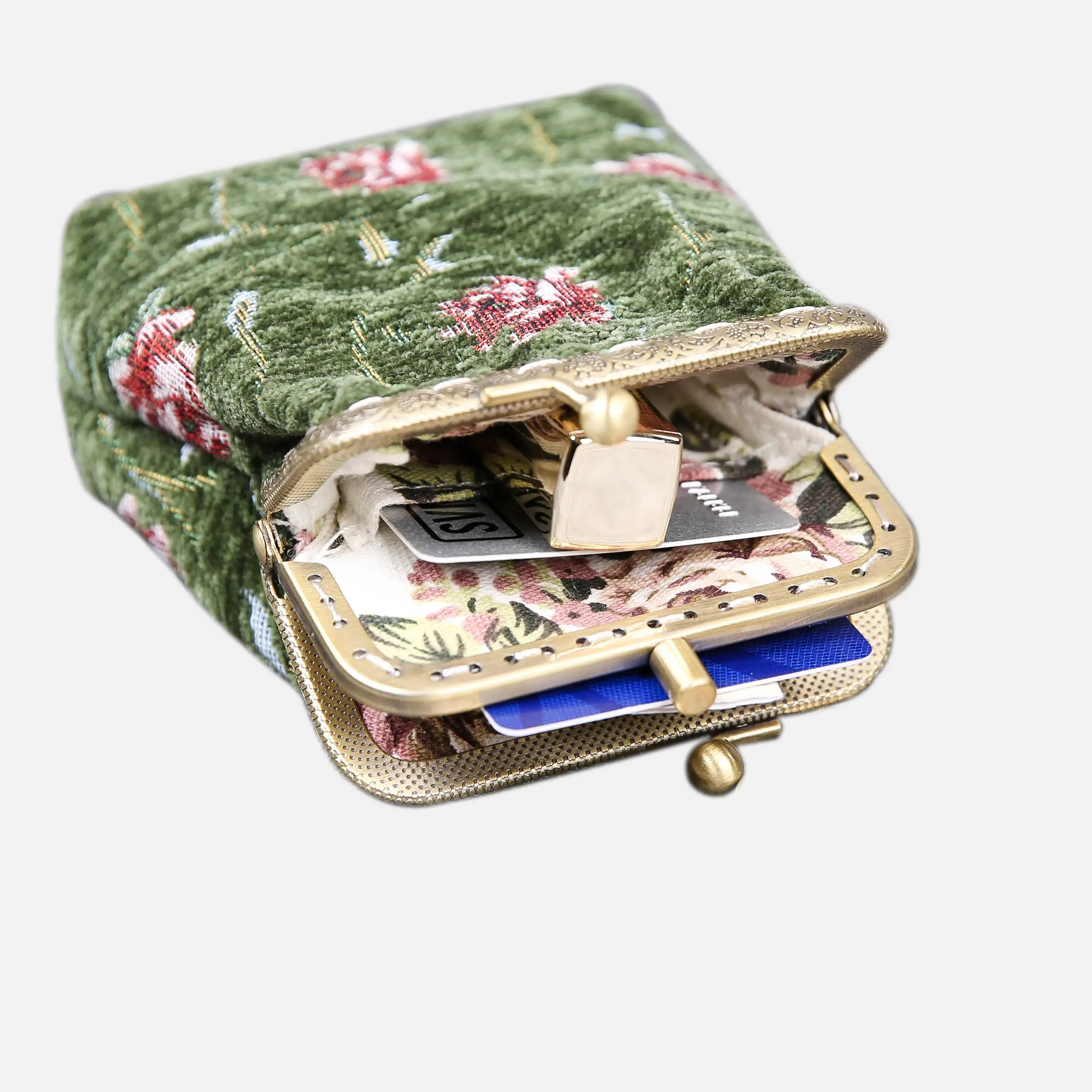 Rose Series Arugula Green Double Kiss Clasp Coin Purse of America in use