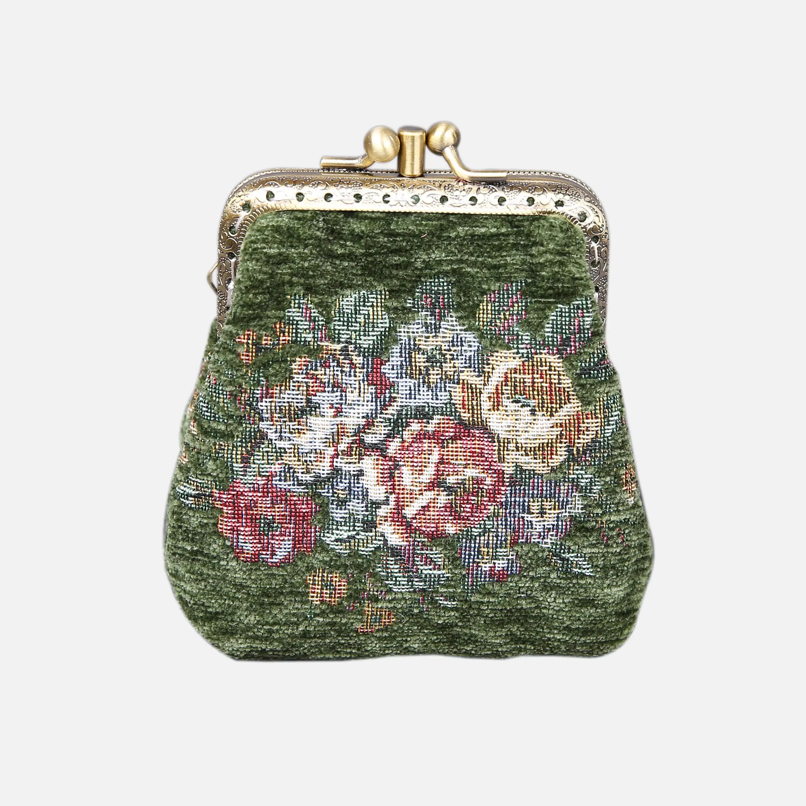 Rose Series Arugula Green Double Kiss Clasp Coin Purse Rose Bouquet of America front