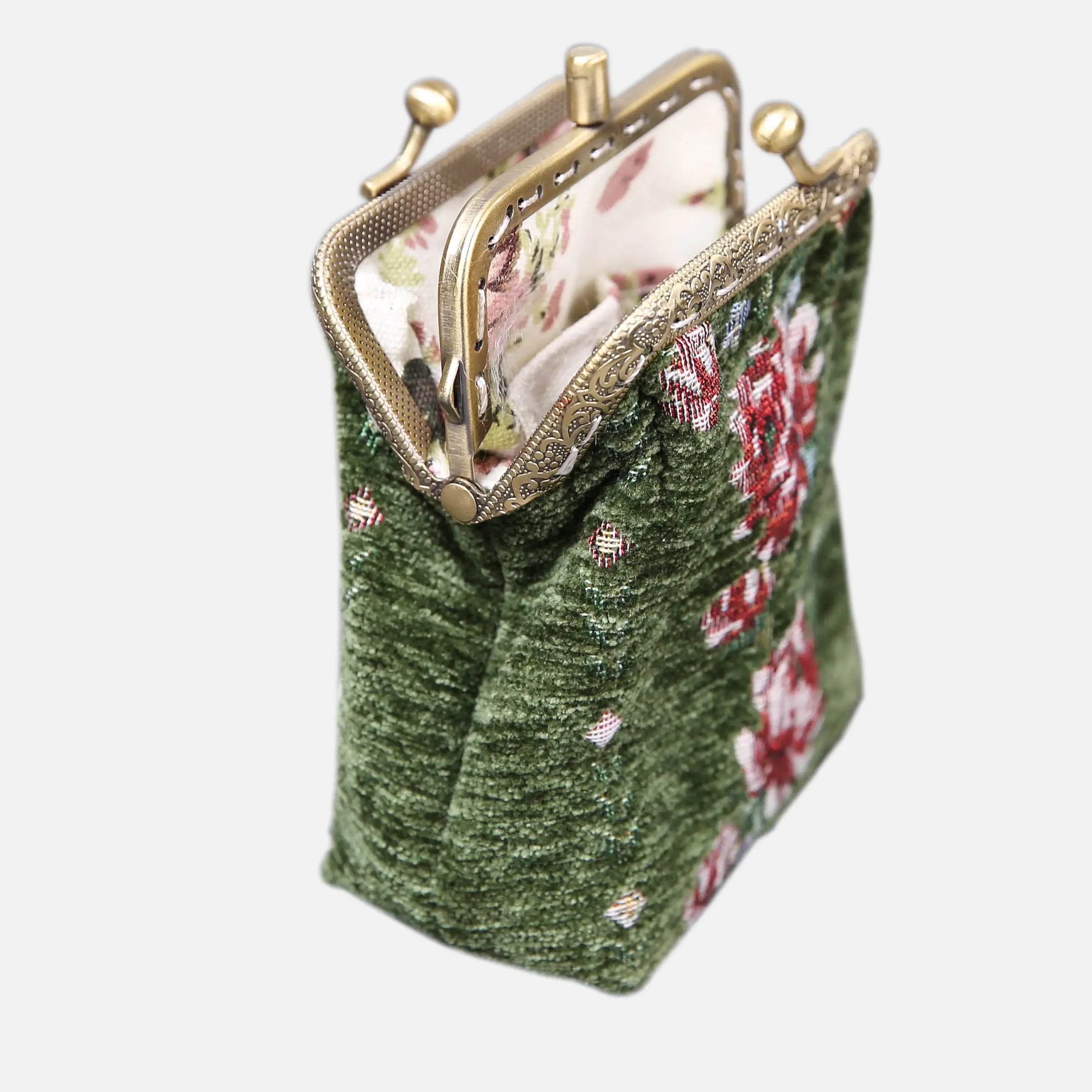 Rose Series Arugula Green Double Kiss Clasp Coin Purse of America opening