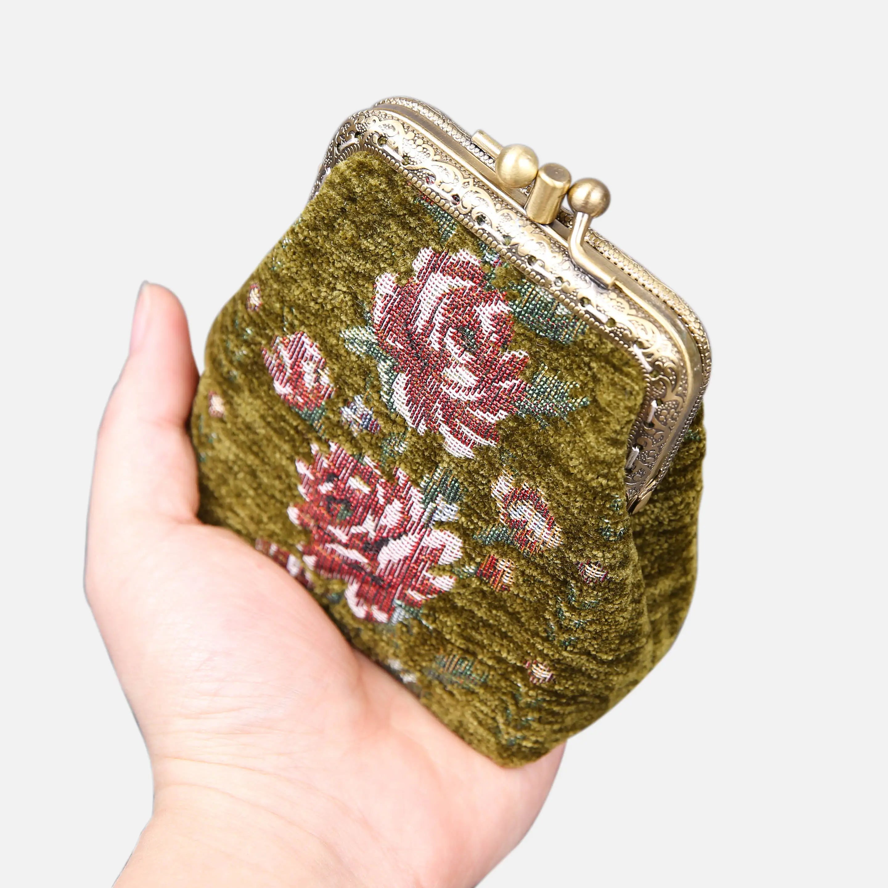 Rose Series Avocado Double Kiss Clasp Coin Purse Carpetbag of America main