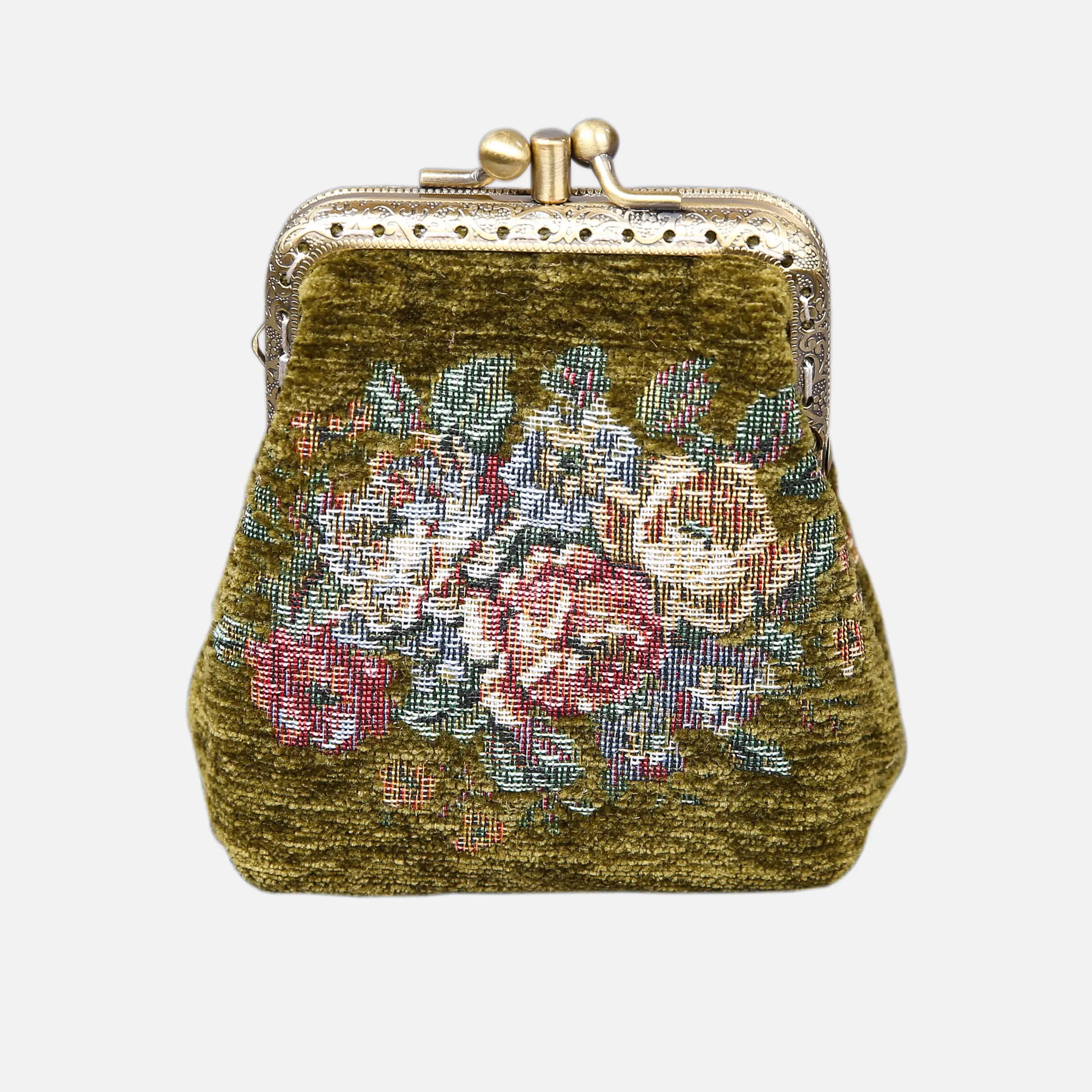 Rose Series Avocado Double Kiss Clasp Coin Purse Carpetbag of America rose bouquet