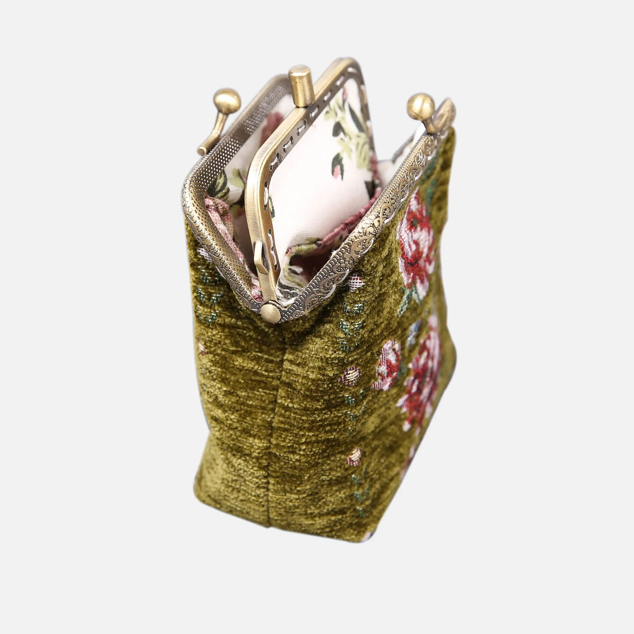 Rose Series Avocado Double Kiss Clasp Coin Purse Carpetbag of America open