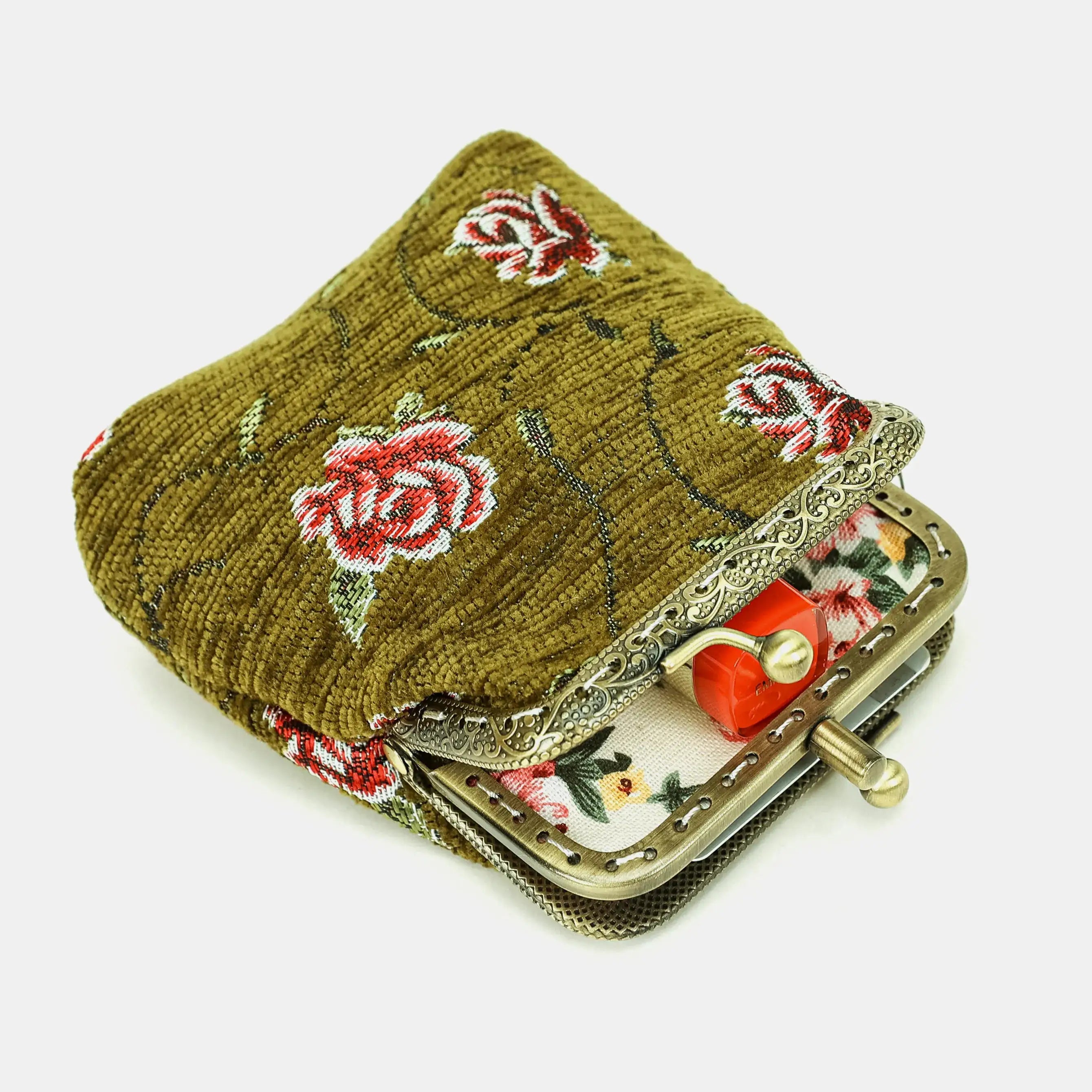 Rose Series Avocado Double Kiss Clasp Coin Purse Carpetbag of America in use