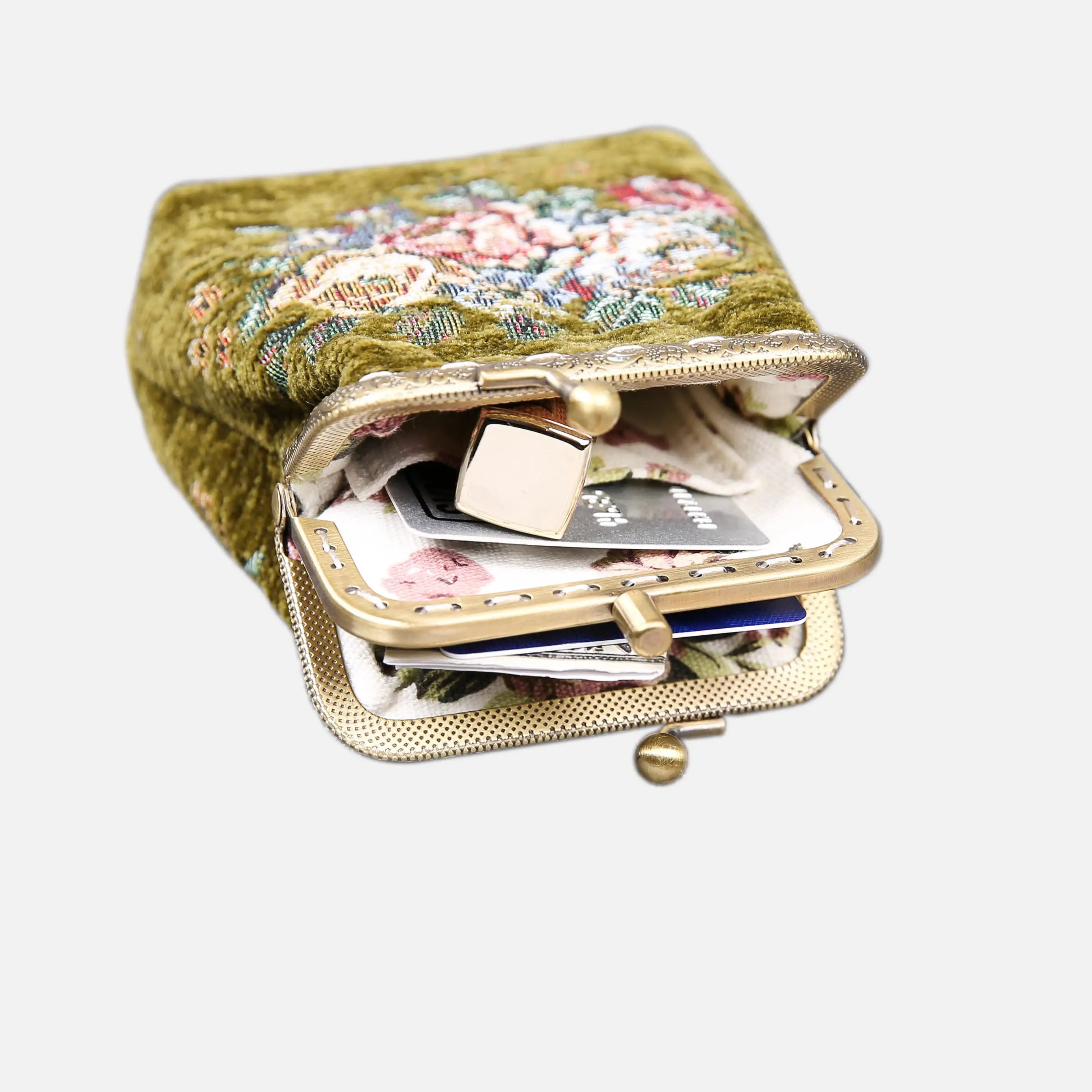 Rose Series Avocado Double Kiss Clasp Coin Purse Carpetbag of America in use