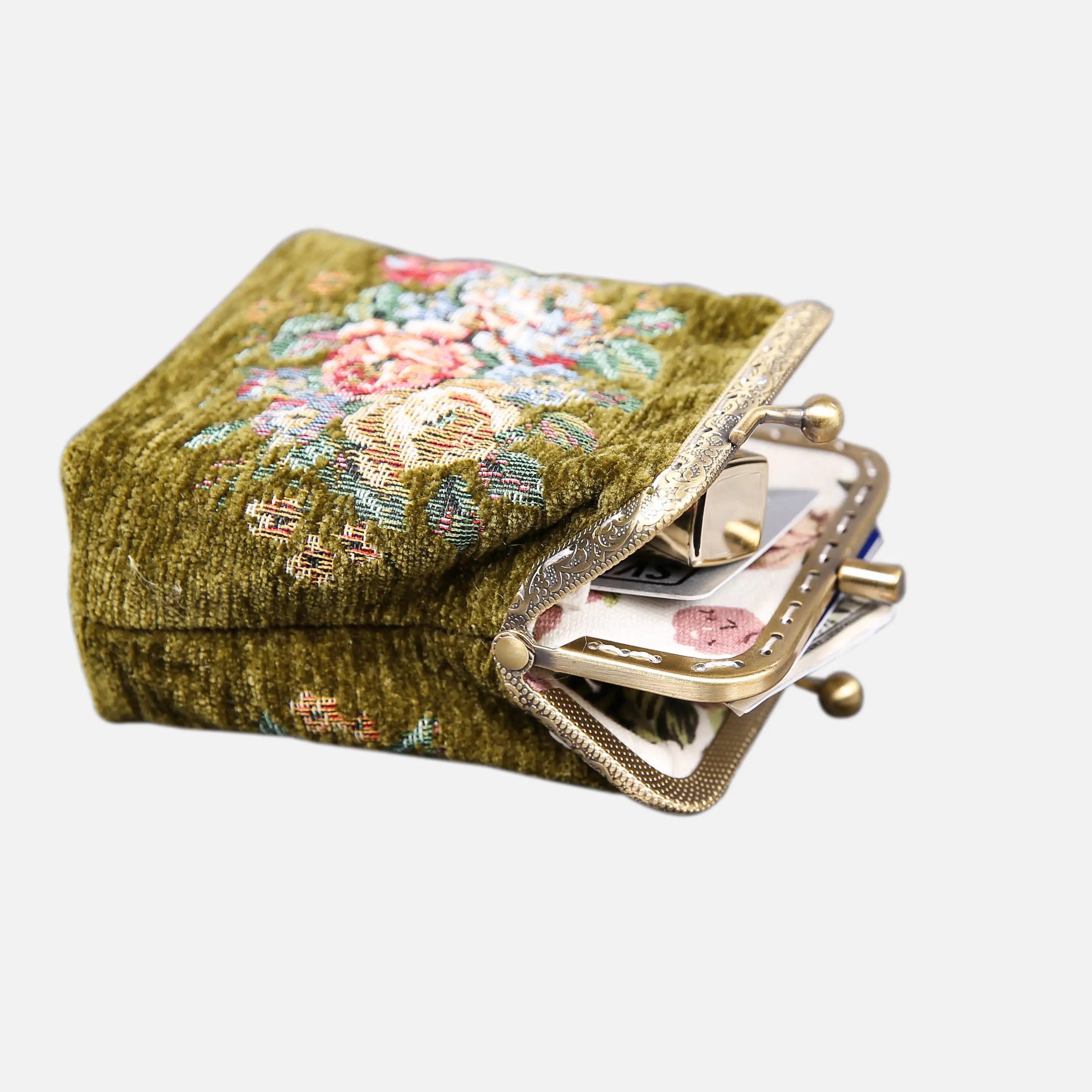 Rose Series Avocado Double Kiss Clasp Coin Purse Carpetbag of America side