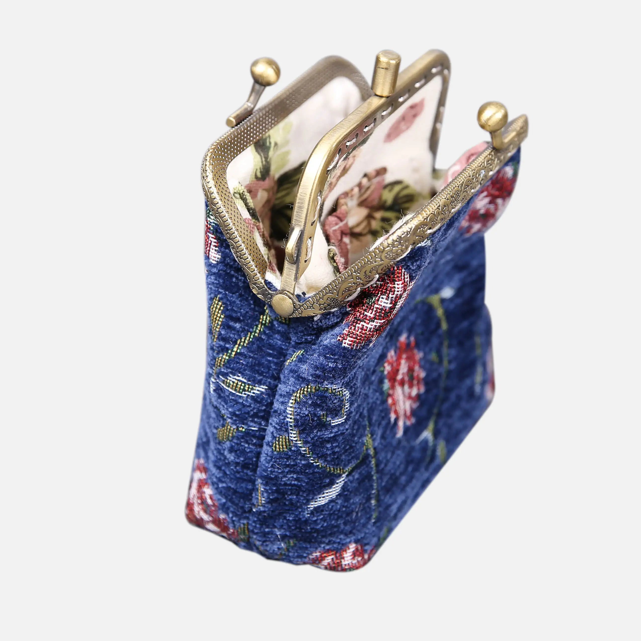 Rose Series Blue Double Kiss Clasp Coin Purse of America Front side opens-6