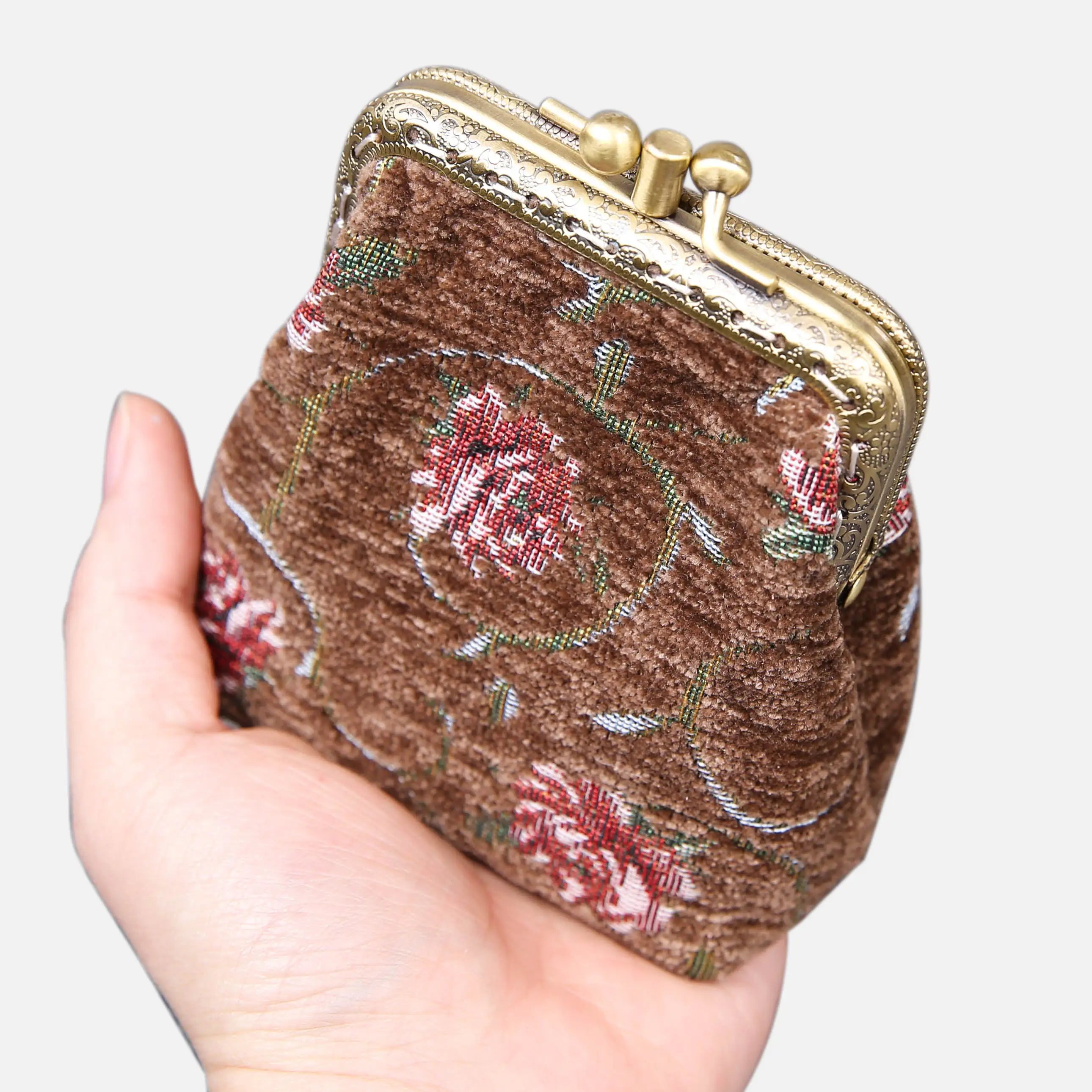 Rose Series Coffee Double Kiss Clasp Coin Purse of America main