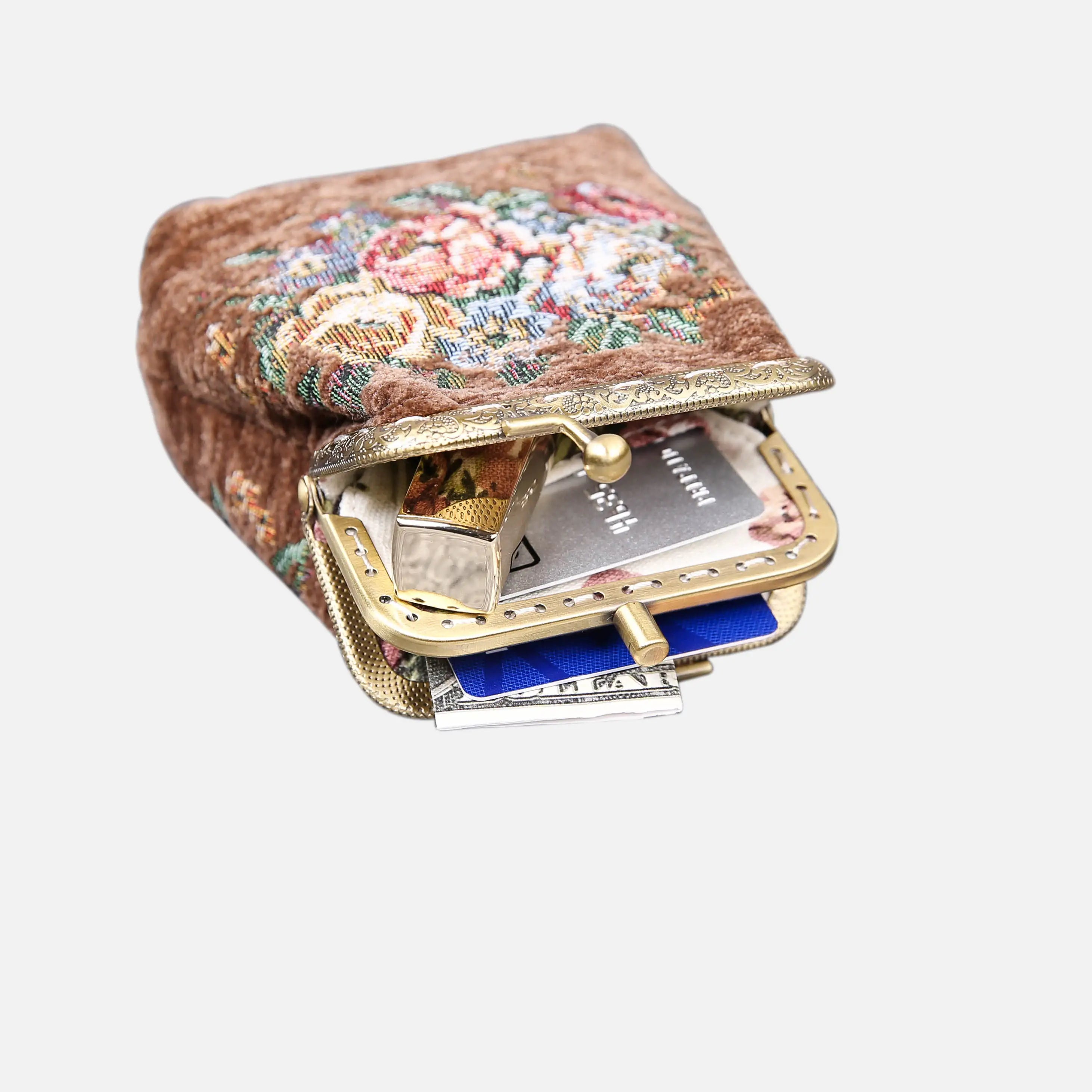 Rose Series Coffee Double Kiss Clasp Coin Purse of America in use-8