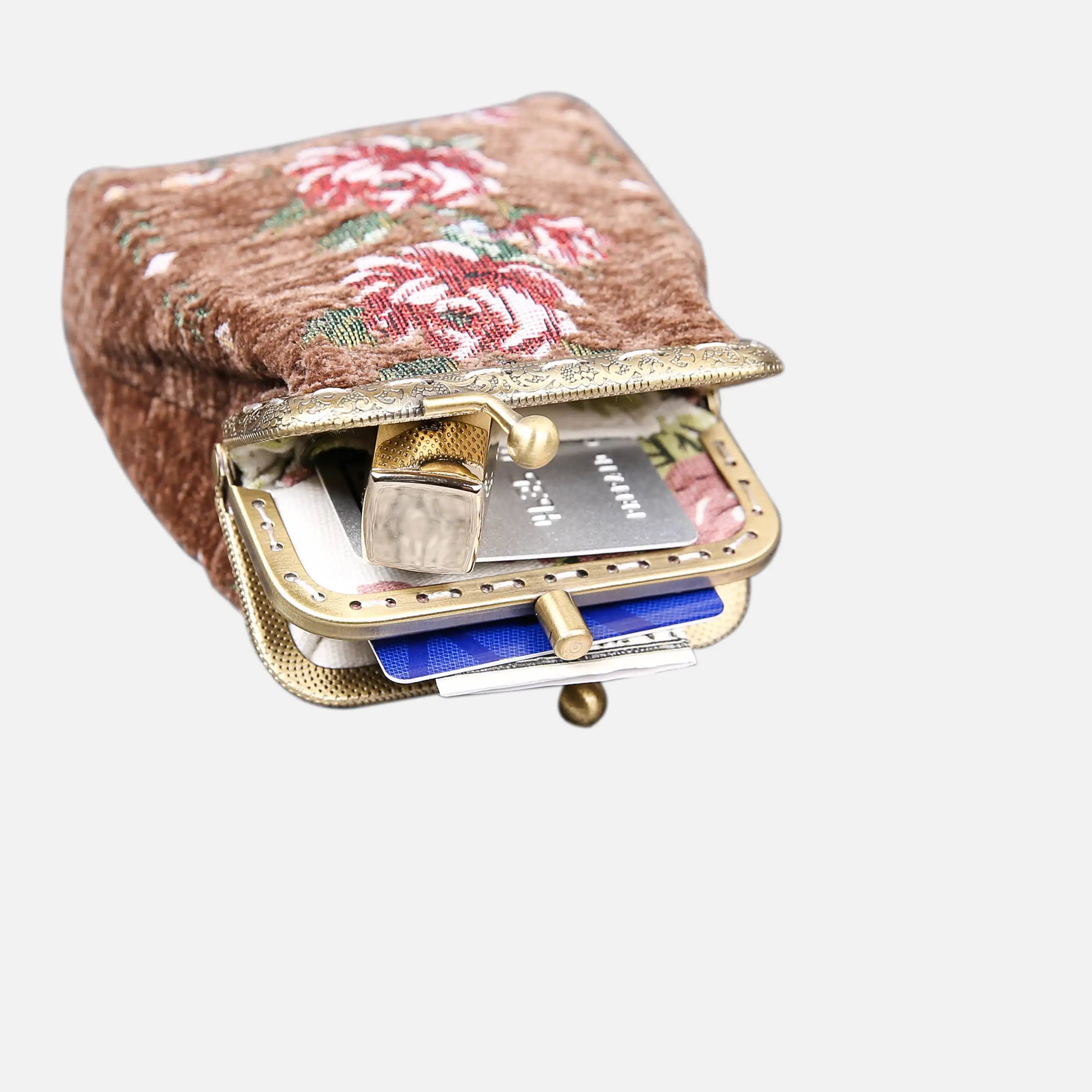 Rose Series Coffee Double Kiss Clasp Coin Purse of America in use-4