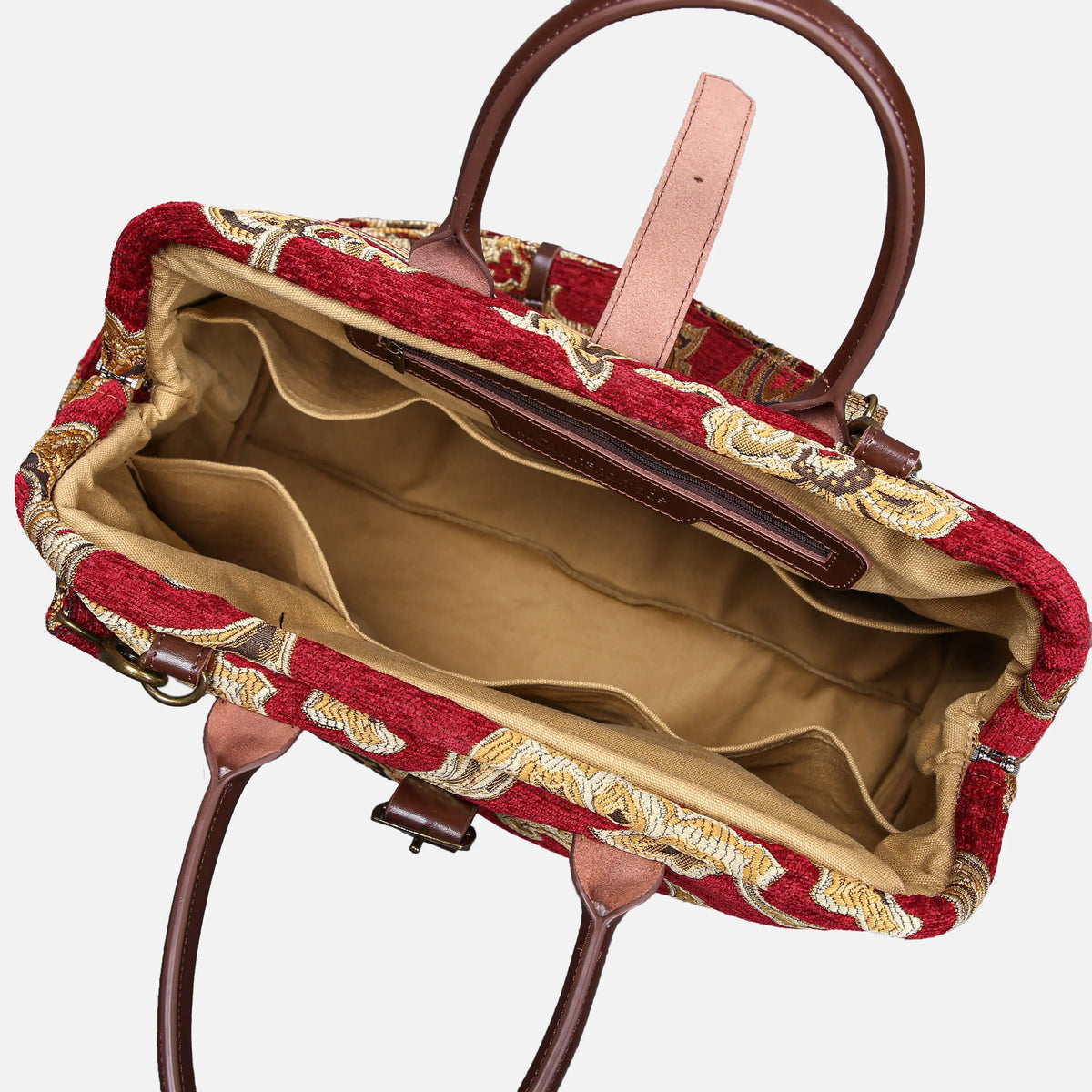 Sagredo Gold Mary Poppins Weekender Carpetbag of America open
