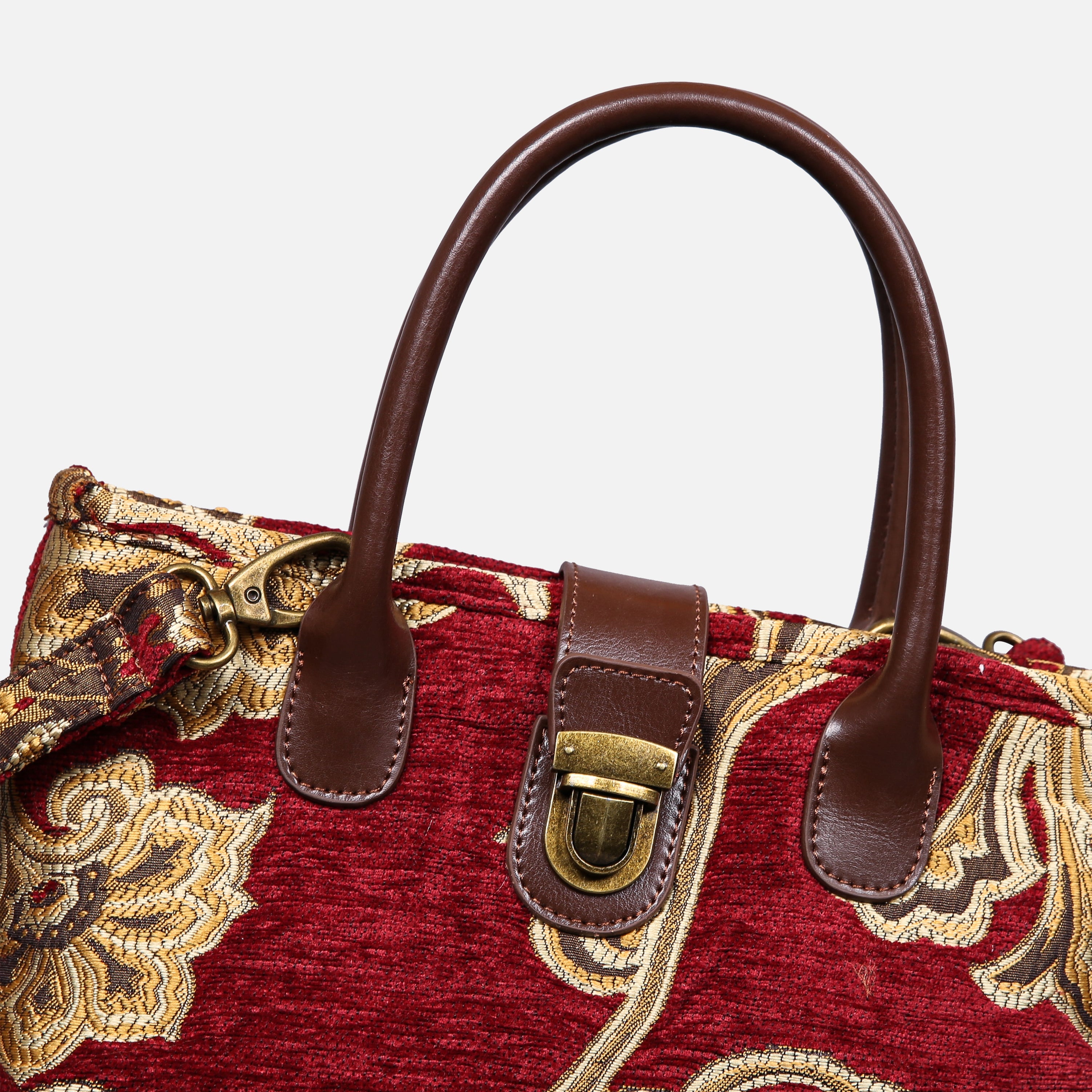 Sagredo Gold Tuck Lock Carpet Satchel carpet bag MCW Handmade of America details
