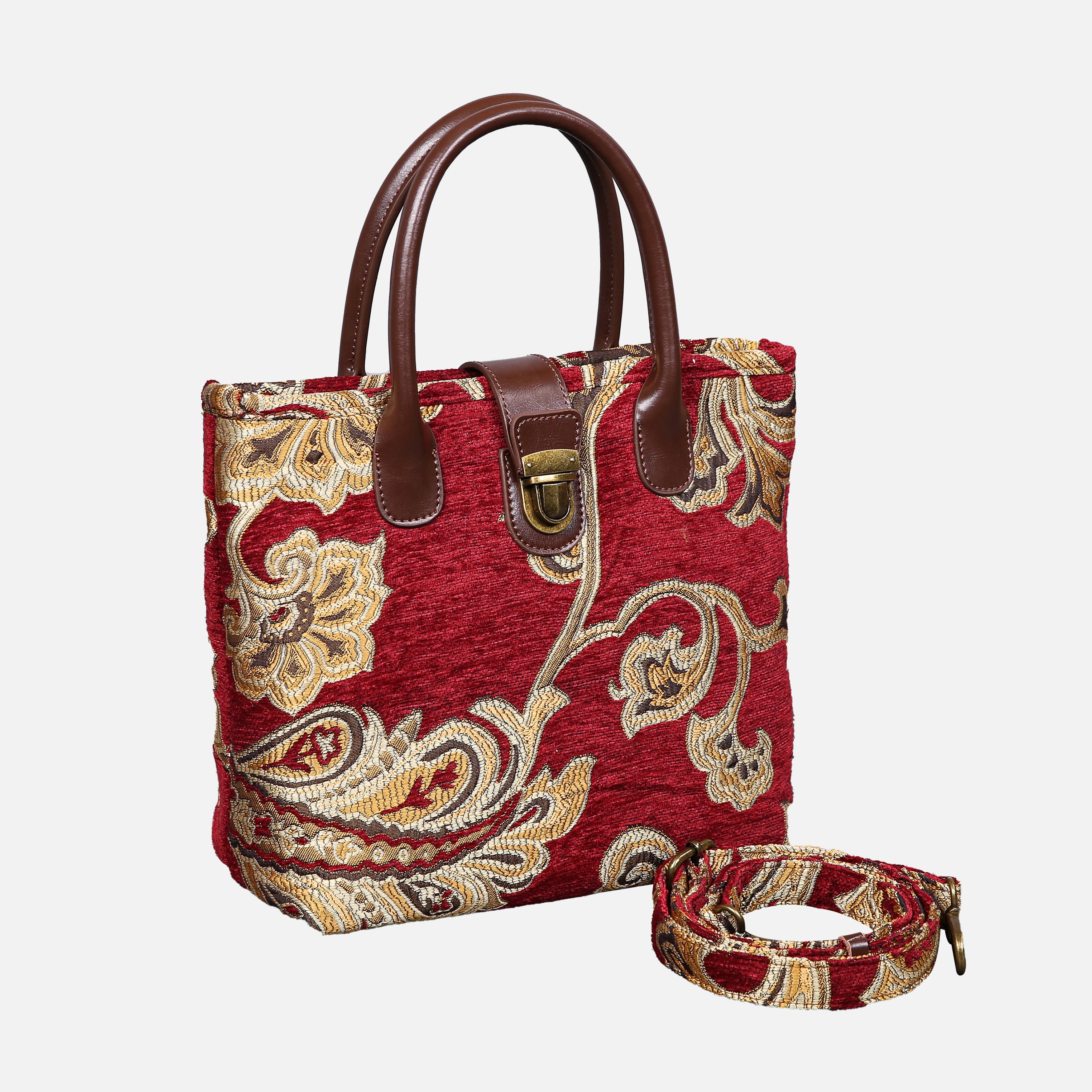 Sagredo Gold Tuck Lock Carpet Satchel carpet bag MCW Handmade of America with strap