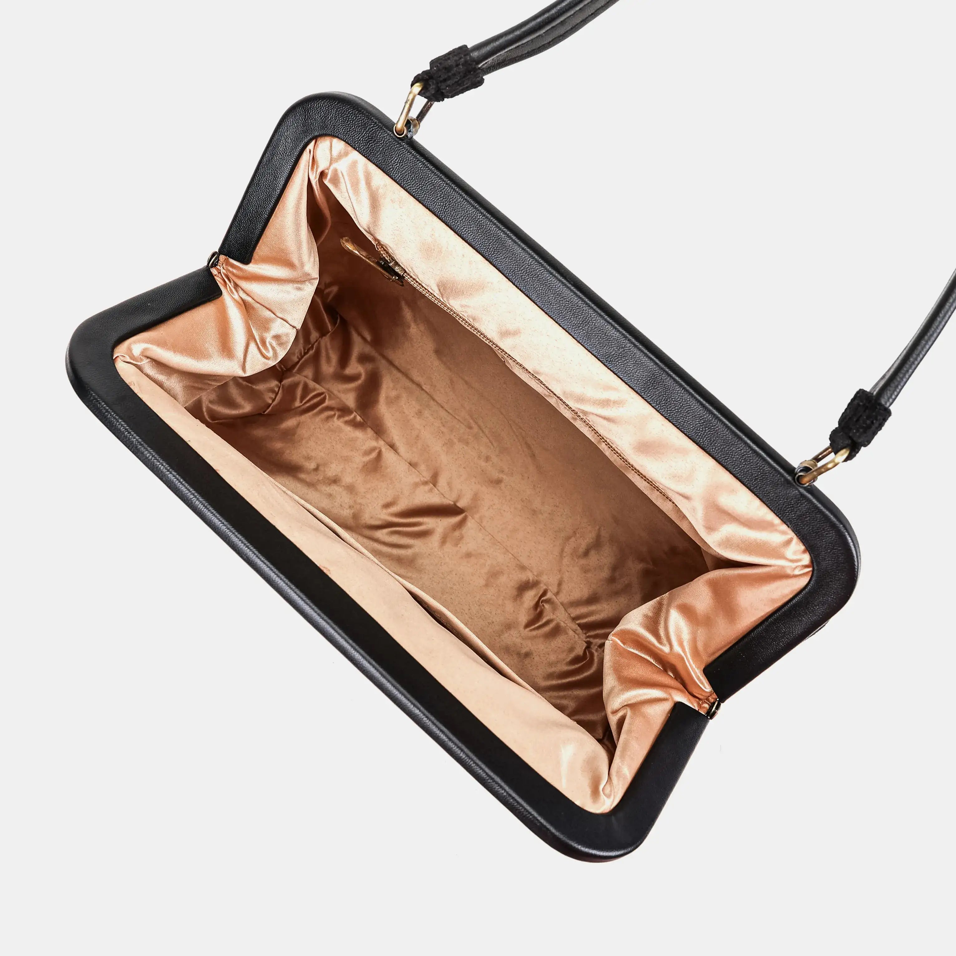 Solid Black | Alma Shoulder Carpet Bag of America inside