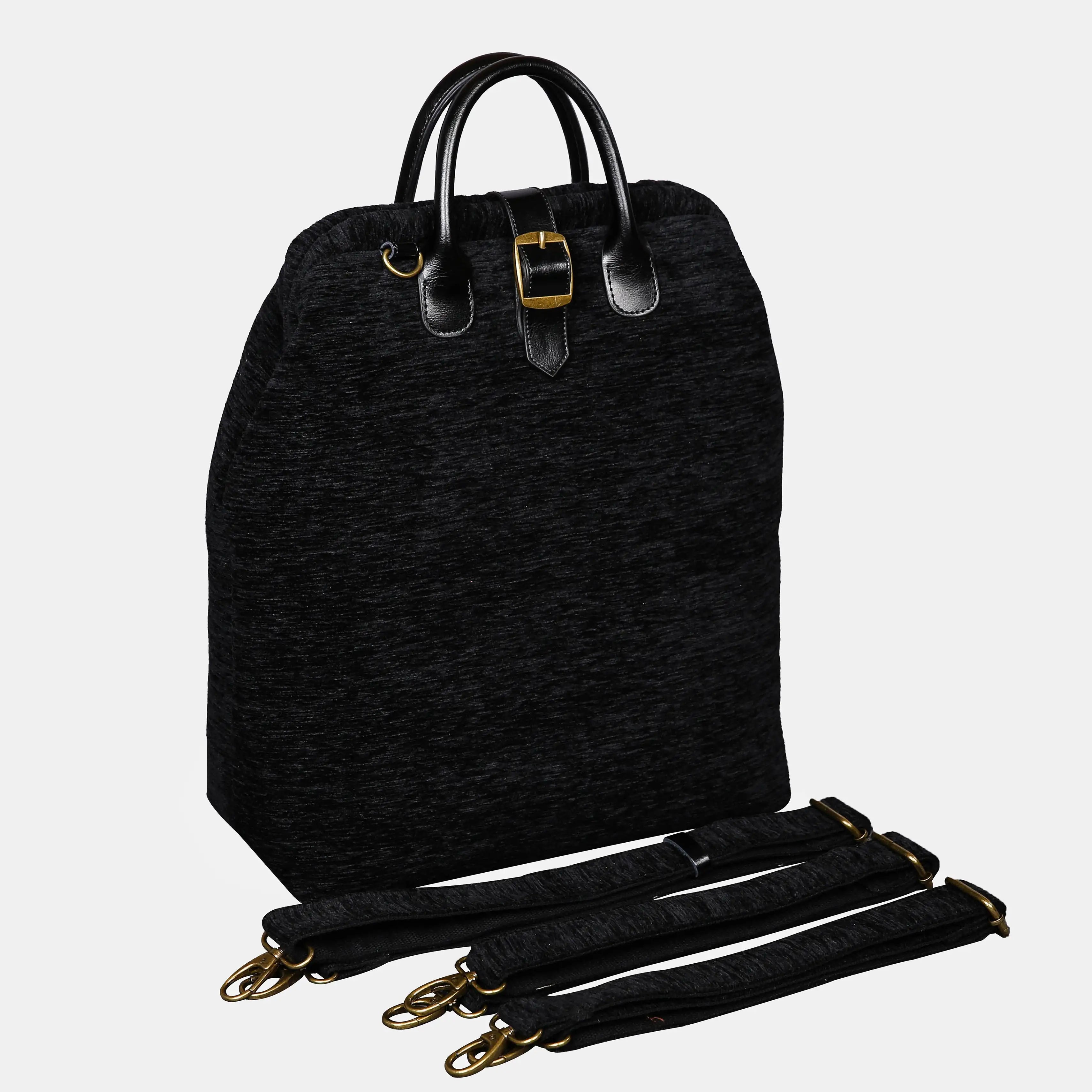 Solid Black Carpet Laptop Backpack Carpetbag of America front side