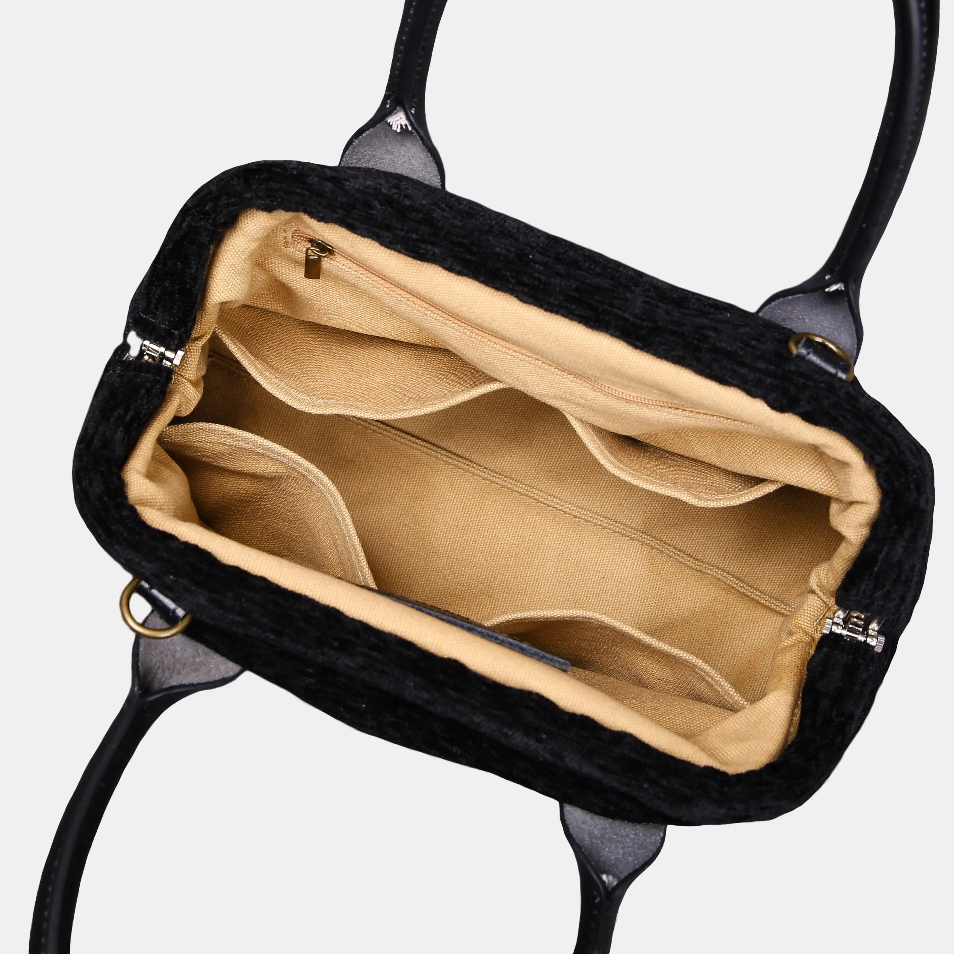 Solid Black Carpet Satchel Carpetbag of America inside