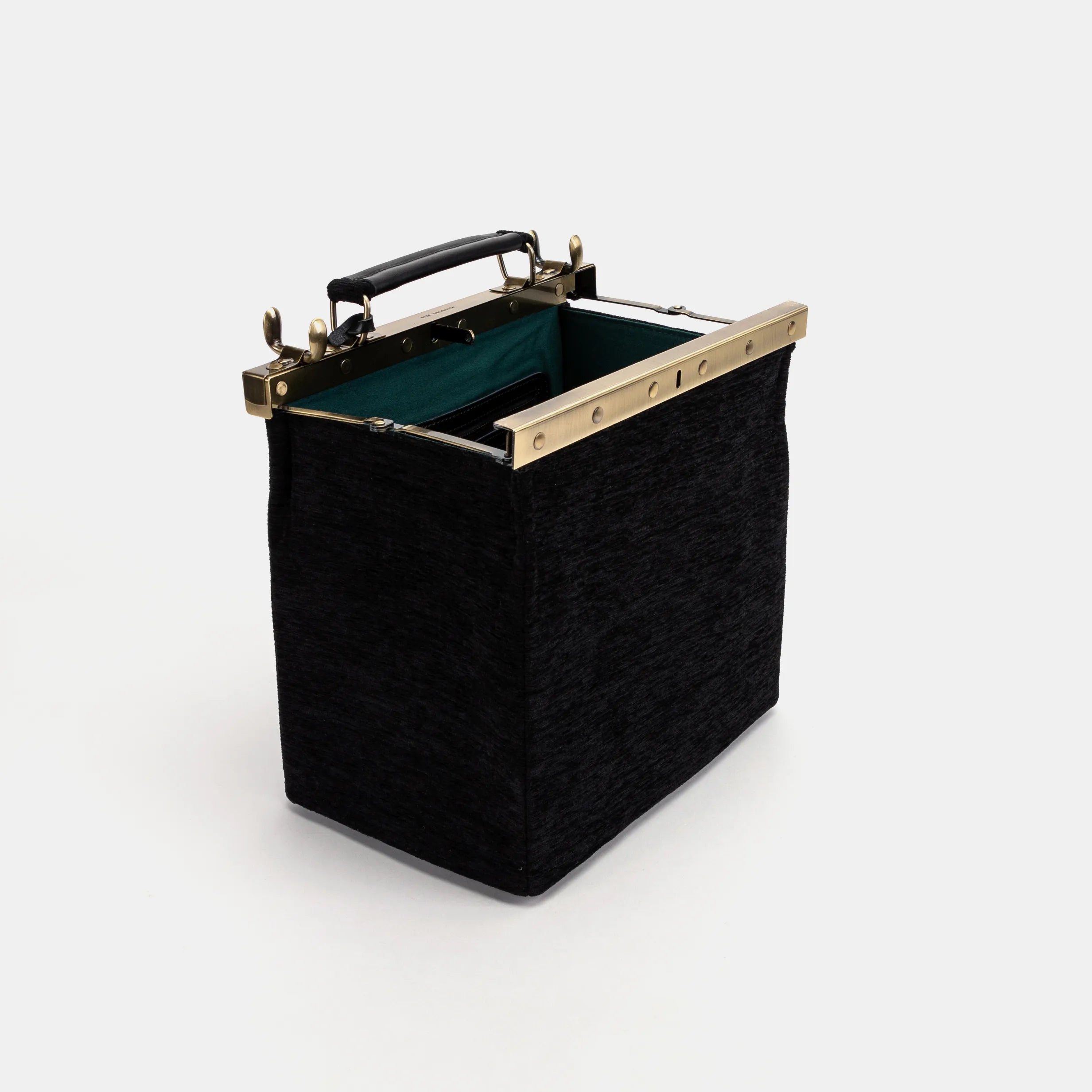 Solid Black Cecile Carpet Purse Gladstone Bag of America open and stand