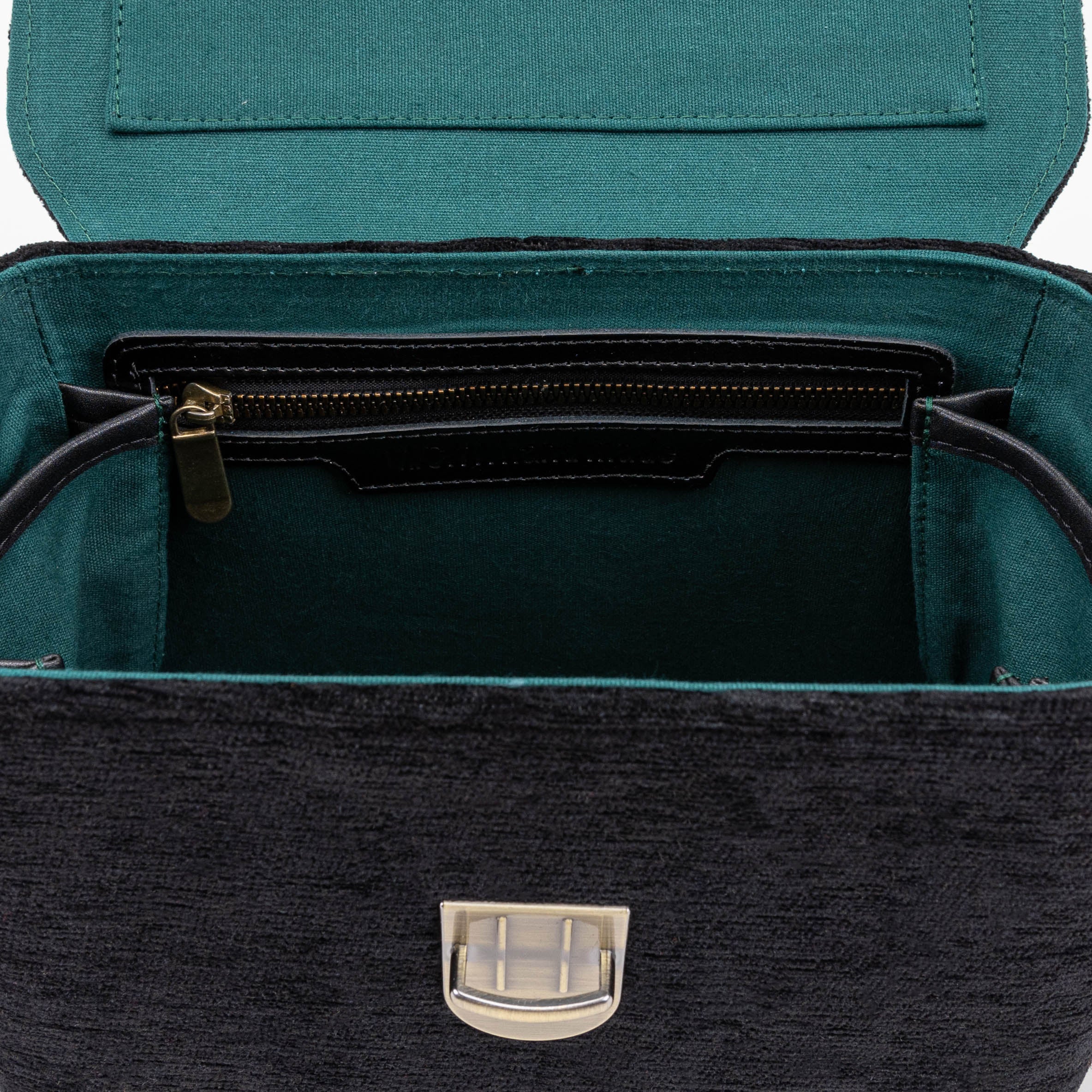 Solid Black Clara Medium Train Case Purse of America inside zipper