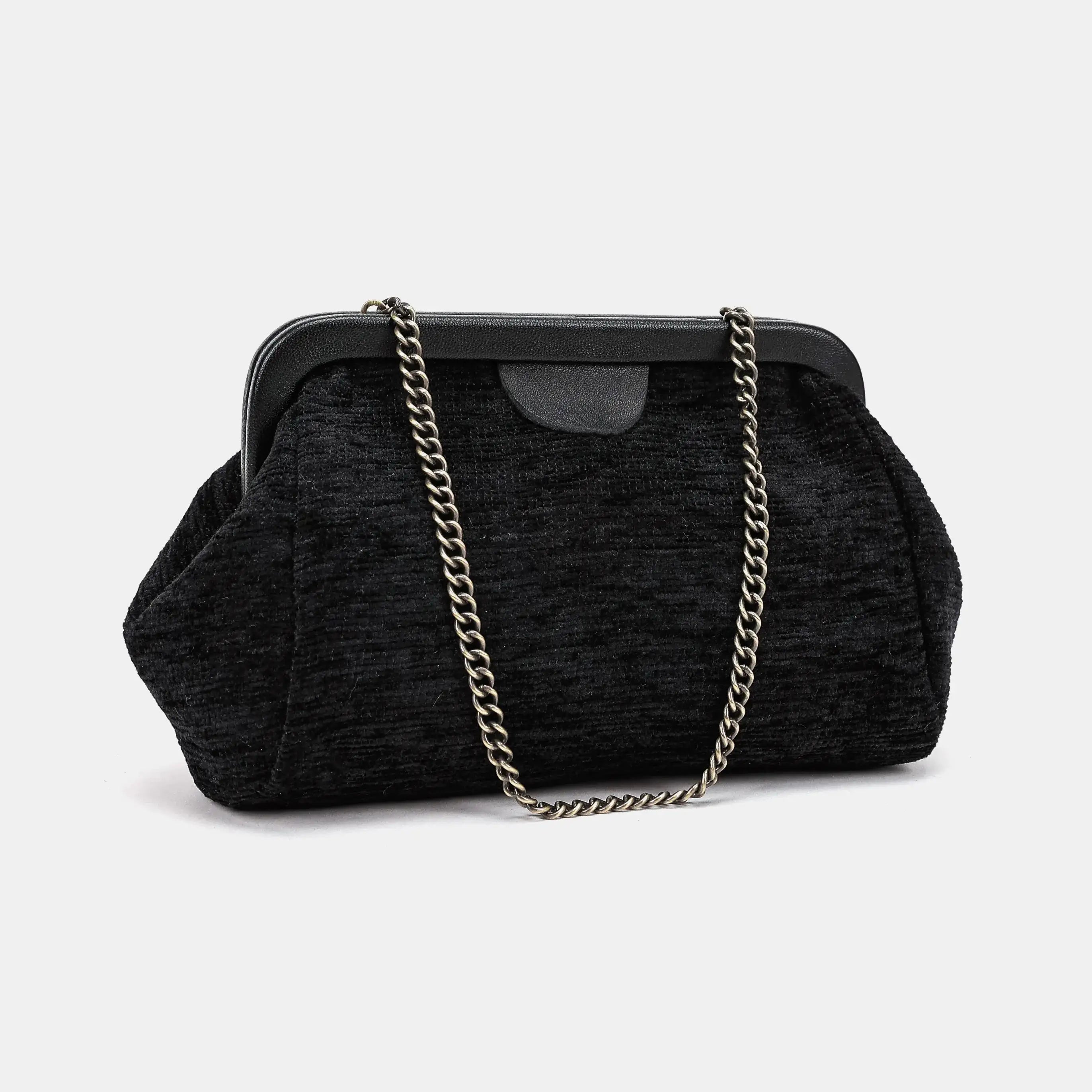 Solid Black Evening Bag Clutch Carpetbag of America front