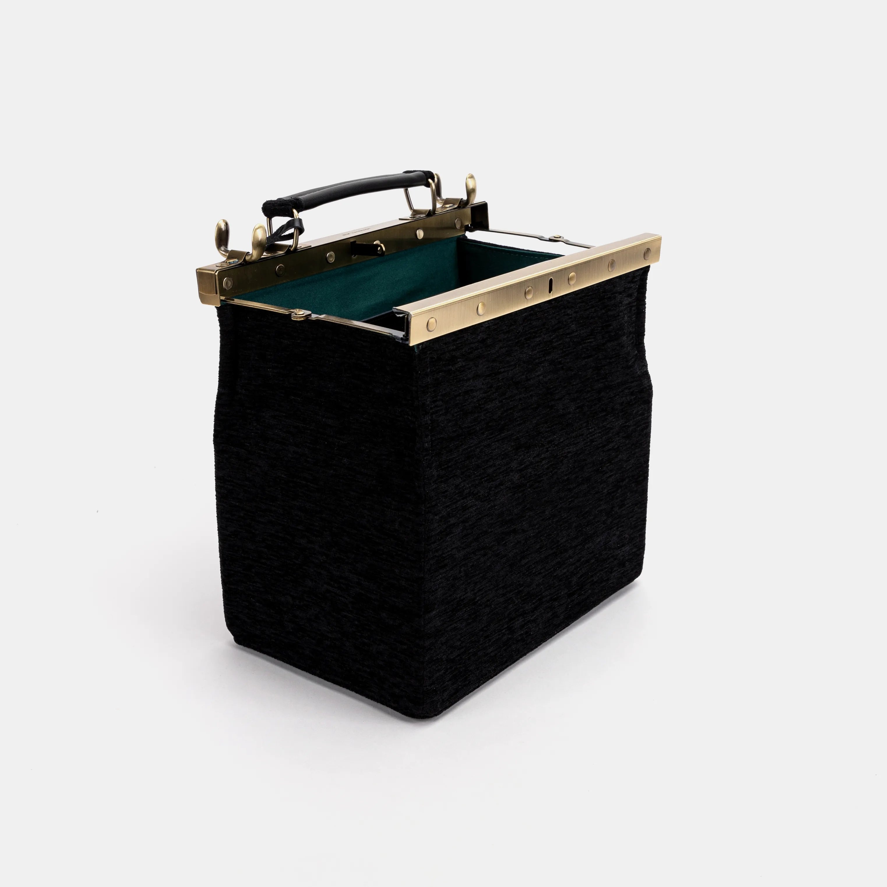 Solid Black Vivienne Carpet Purse Gladstone Bag of America open and stand