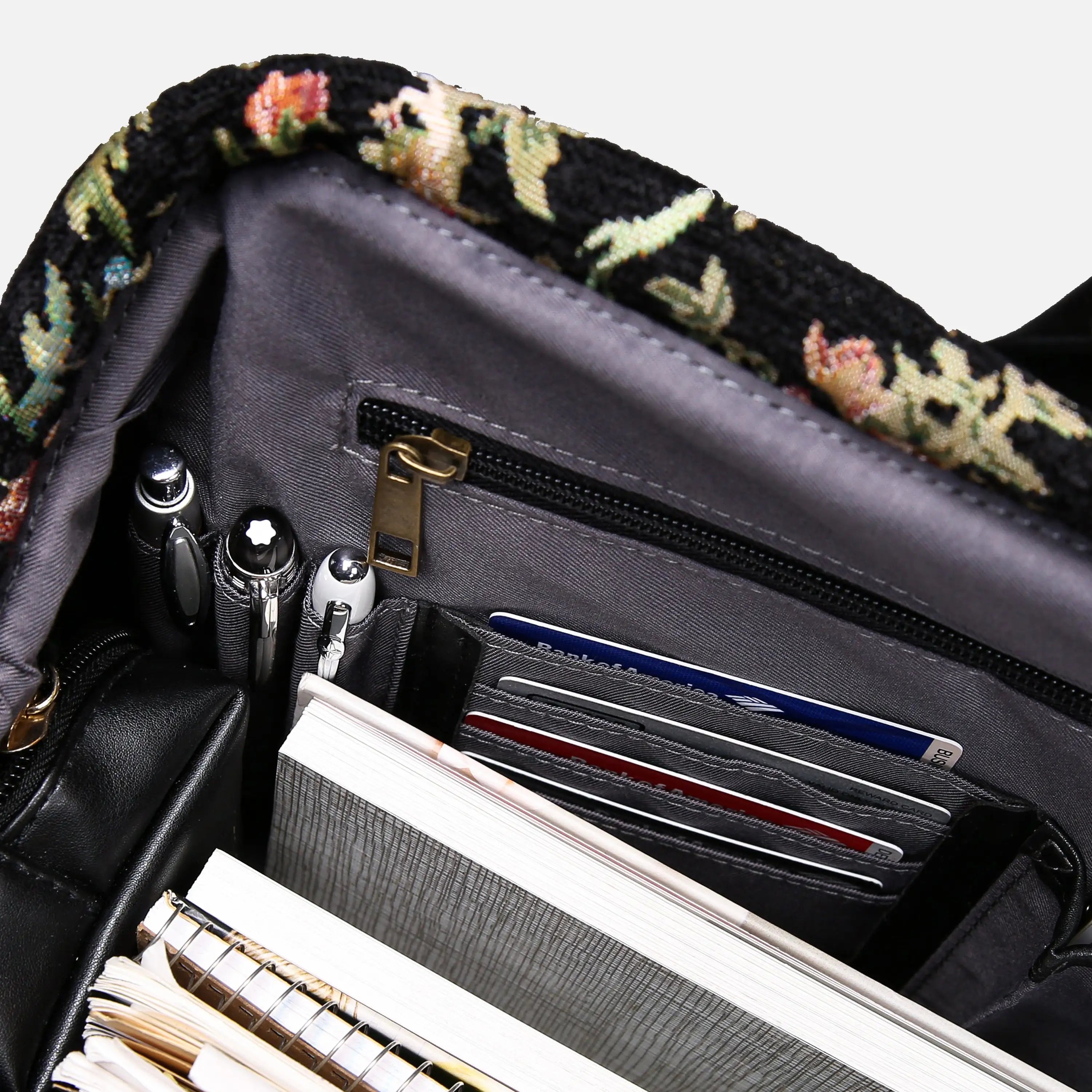 Spring Valley Black Laptop Work Bag carpet bag of America inside details