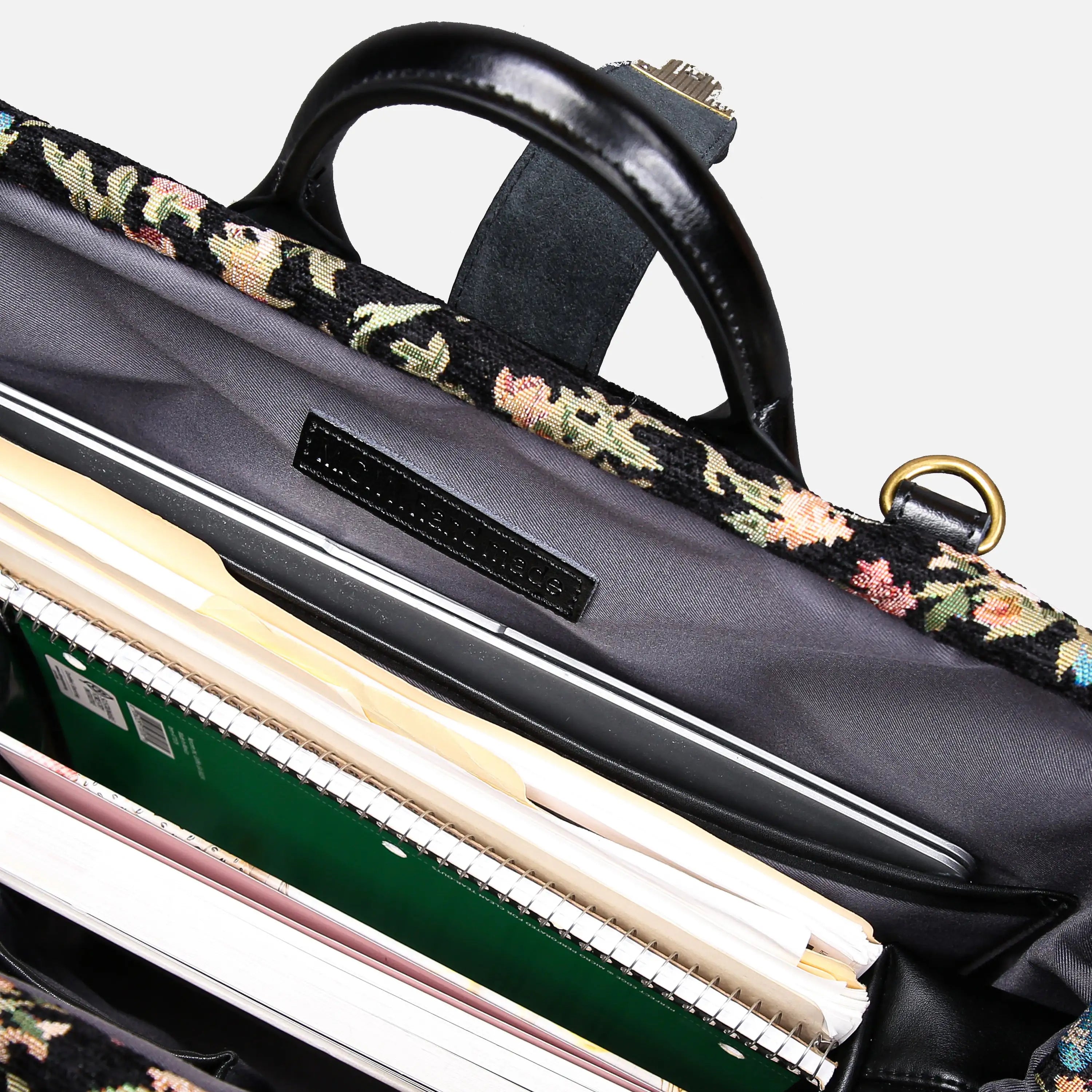 Spring Valley Black Laptop Work Bag carpet bag of America inside details