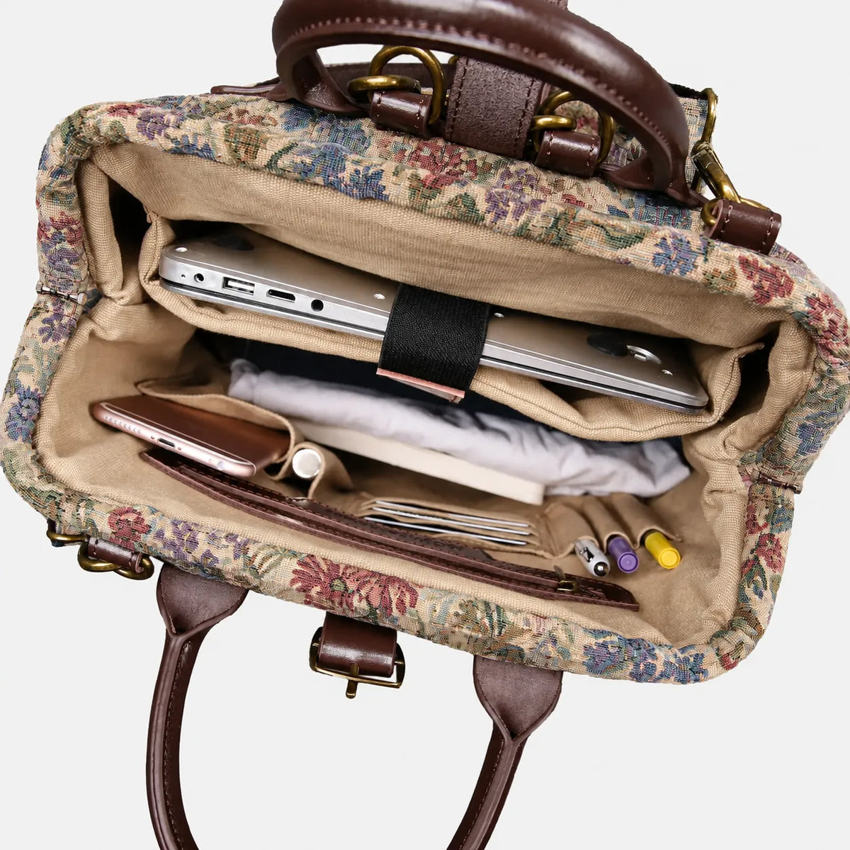Spring Valley Mint Carpet Laptop Backpack Carpetbag of America in use