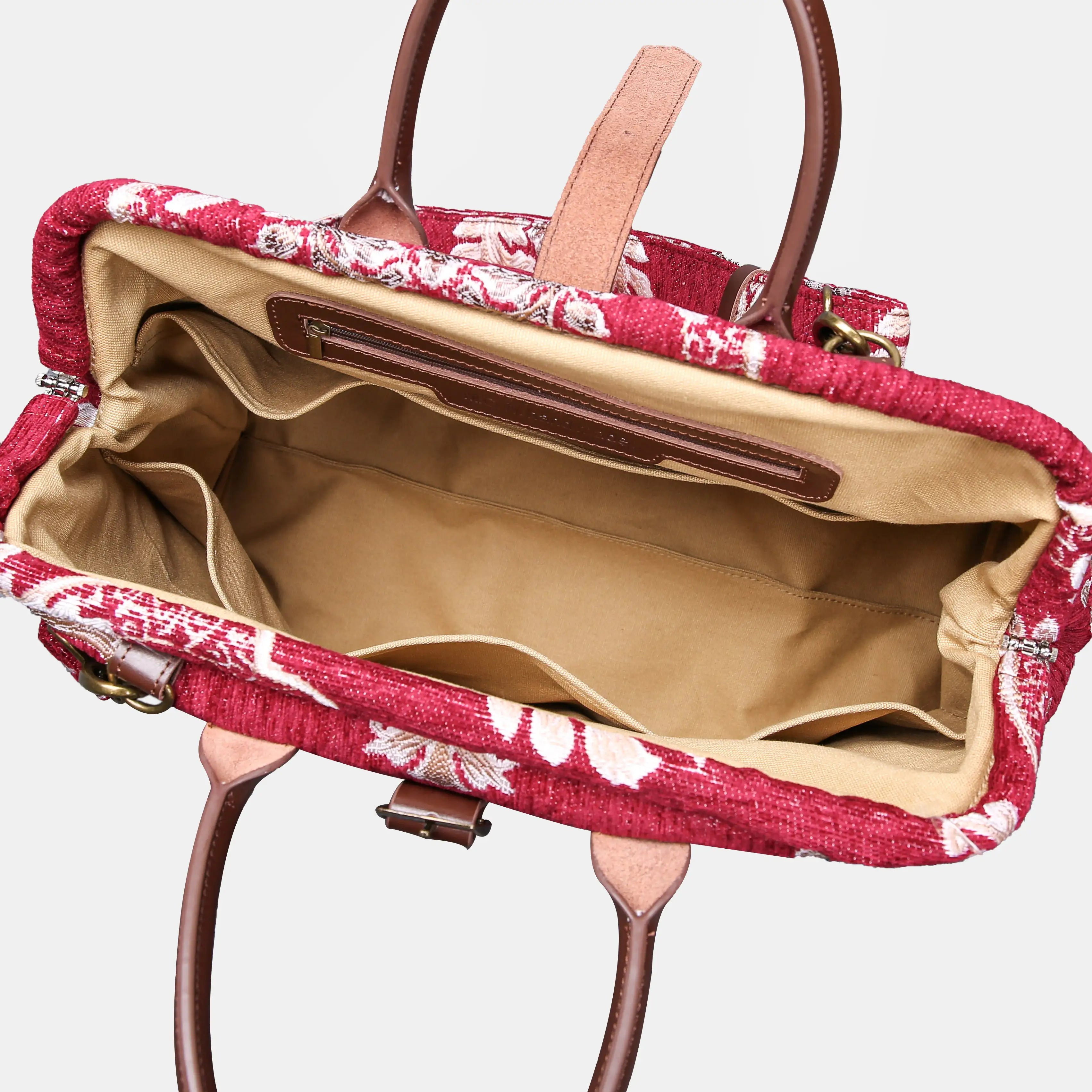 Inferriata Red Mary Poppins Weekender carpet bag MCW Handmade open