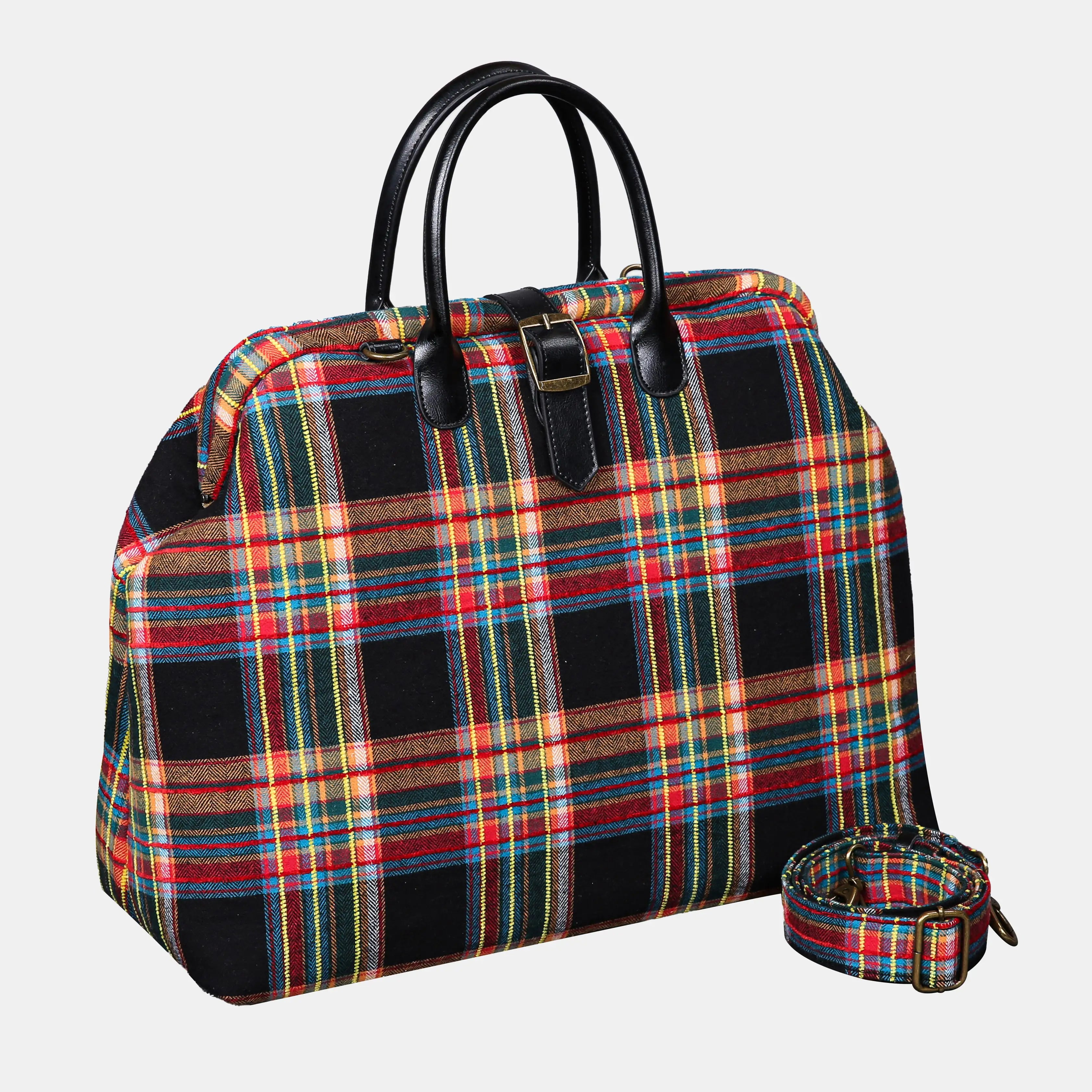 Tartan Stewart Black Mary Poppins Weekender Carpetbag of America with shoulder strap