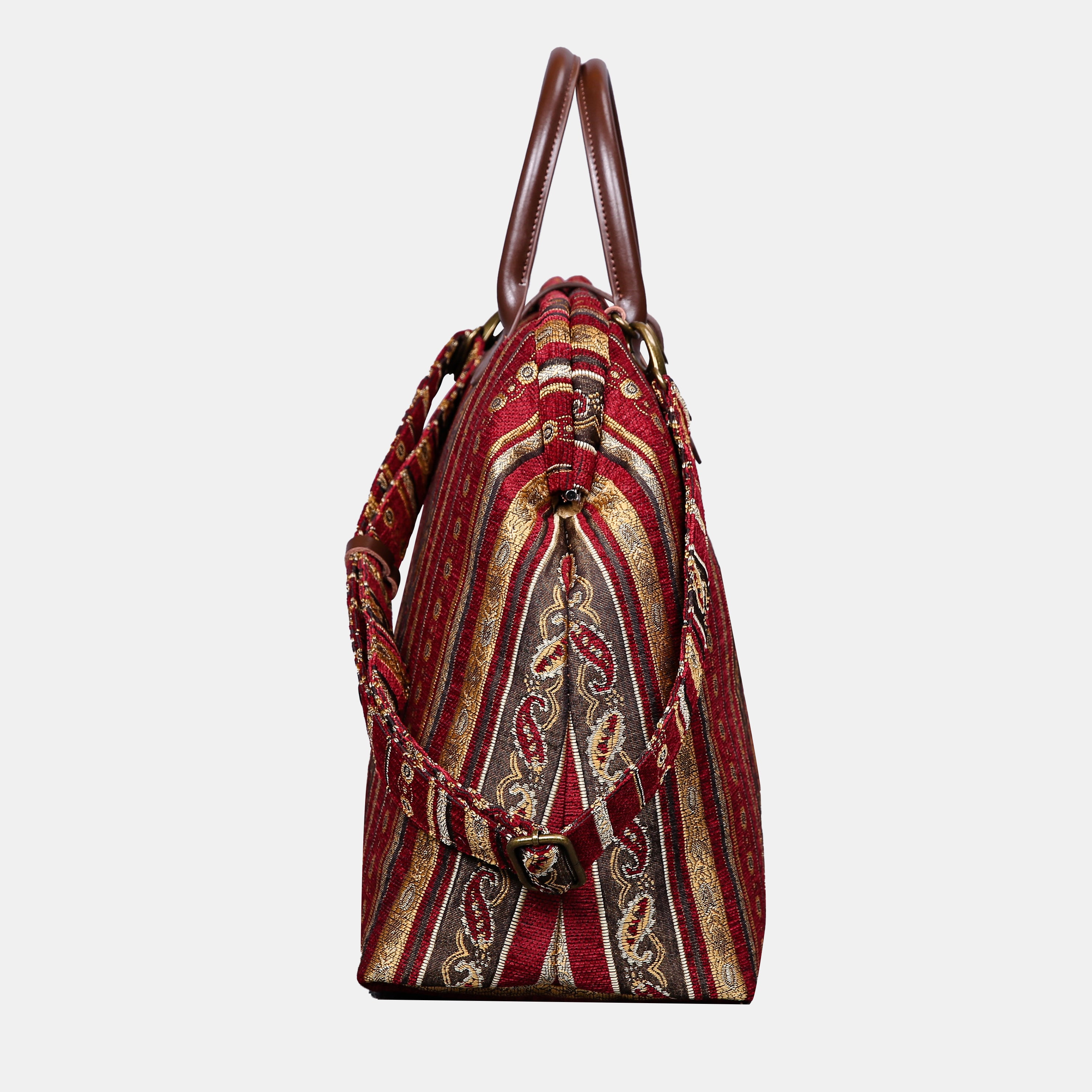 Stripes with Paisley Red Mary Poppins Weekender carpet bag MCW Handmade-3