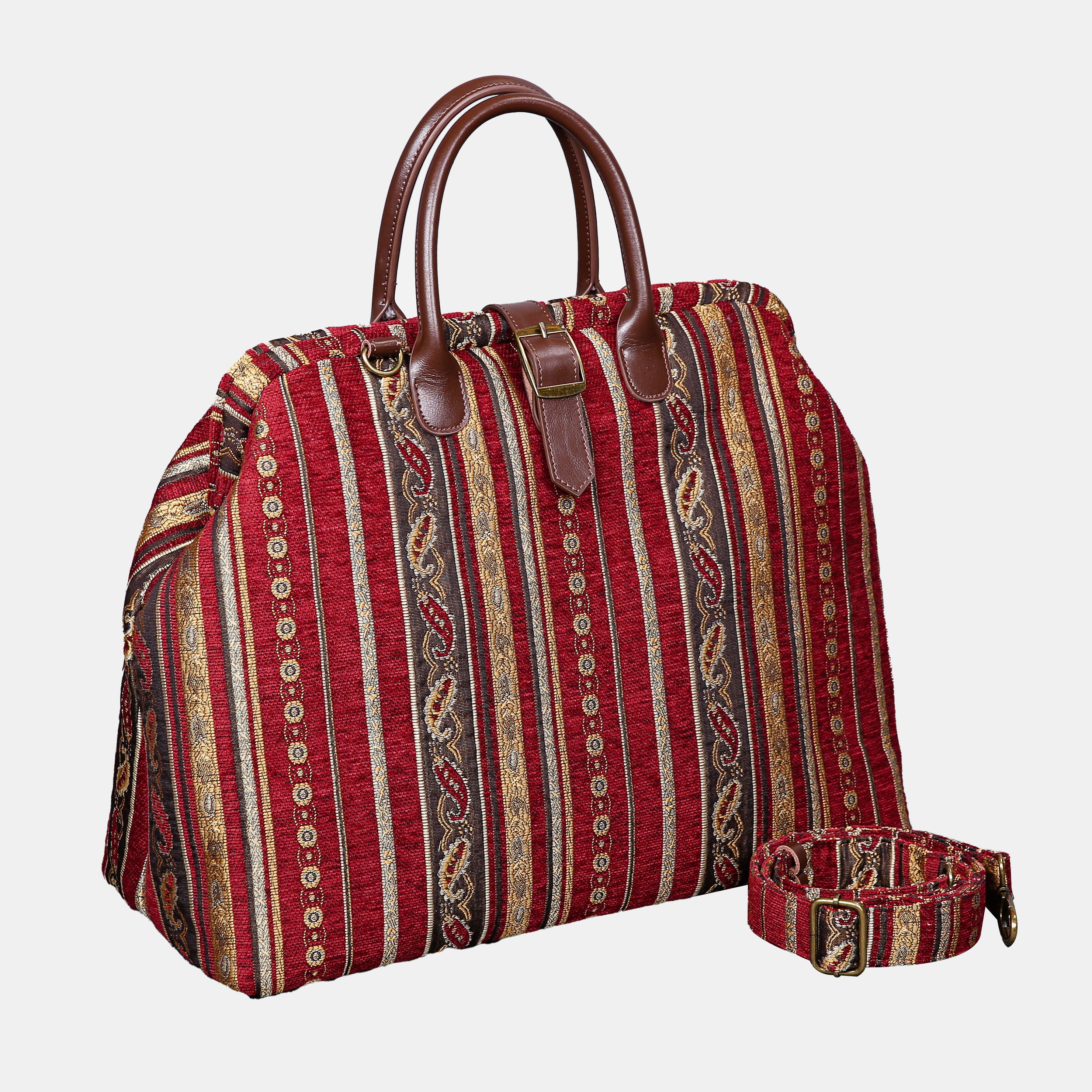Stripes with Paisley Red Mary Poppins Weekender carpet bag MCW Handmade-1
