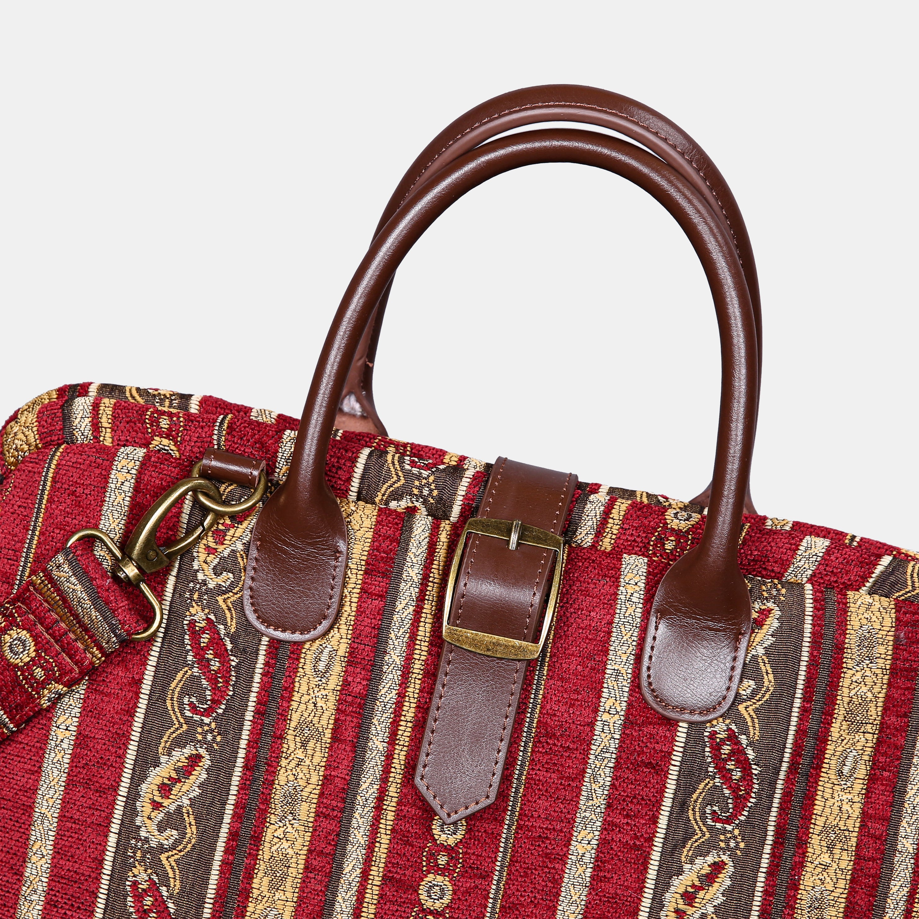 Stripes with Paisley Red Mary Poppins Weekender carpet bag MCW Handmade-5