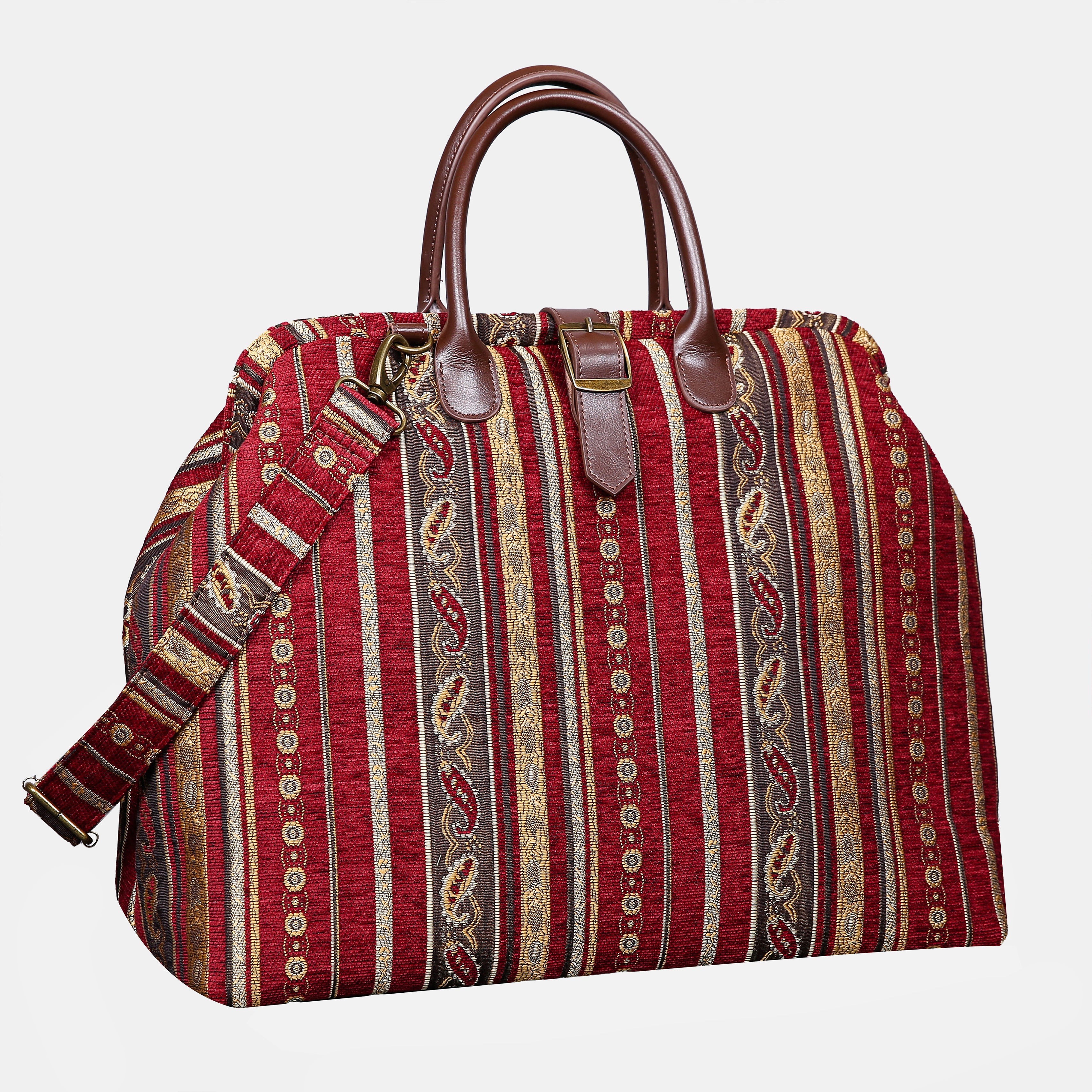 Stripes with Paisley Red Mary Poppins Weekender carpet bag MCW Handmade-2