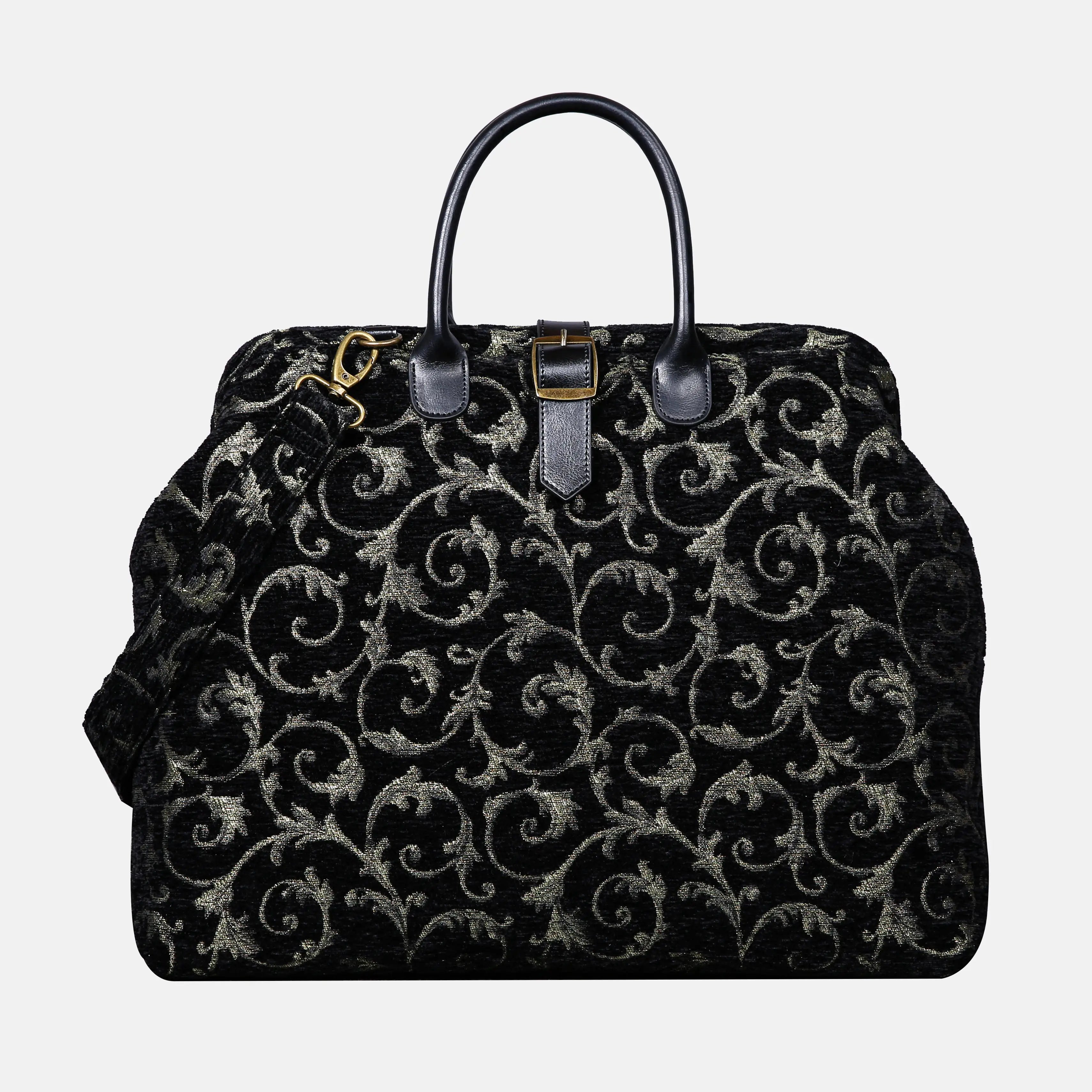 Vintage Ivy Black Green Mary Poppins Weekender Carpetbag of America open