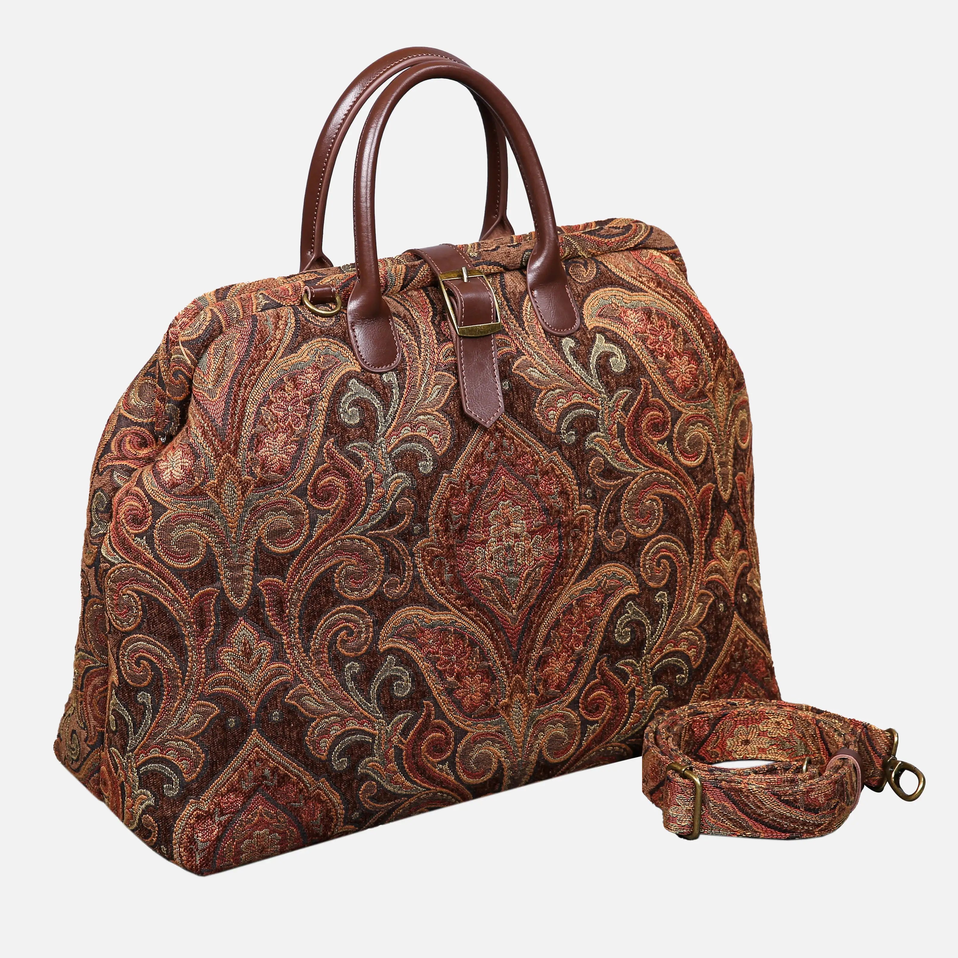 Damask D. Brown Mary Poppins Weekender Carpetbag of America with shoulder strap