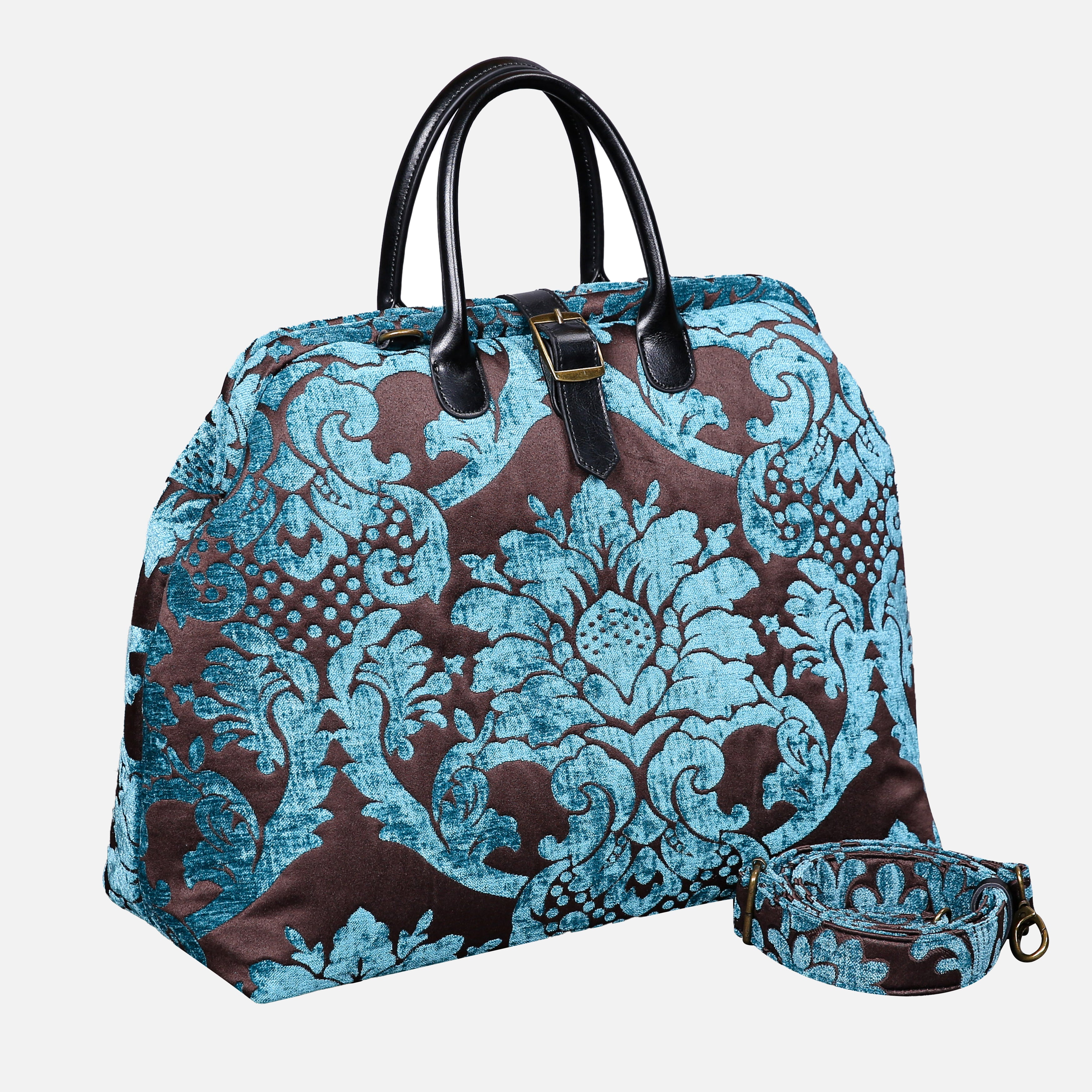 Luxury Damask Blue Mary Poppins Weekender carpet bag MCW Handmade-1