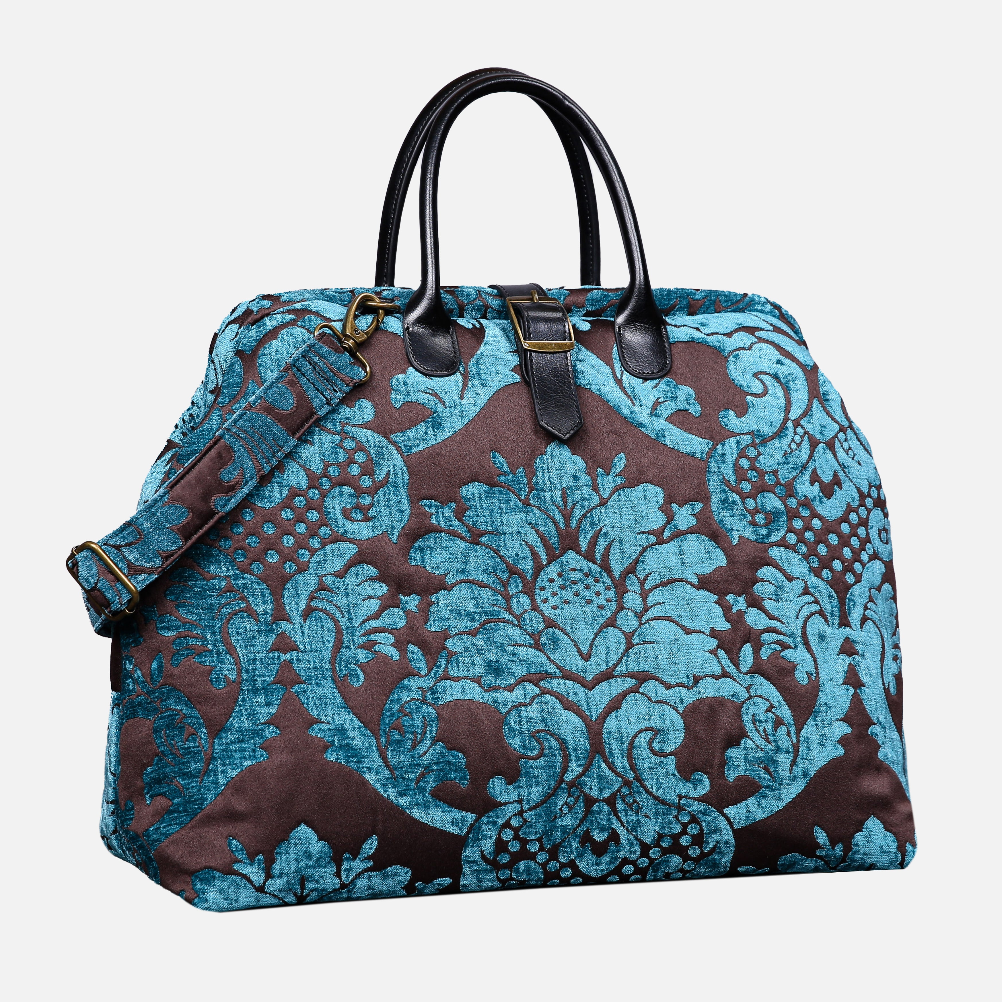 Luxury Damask Blue Mary Poppins Weekender carpet bag MCW Handmade-2